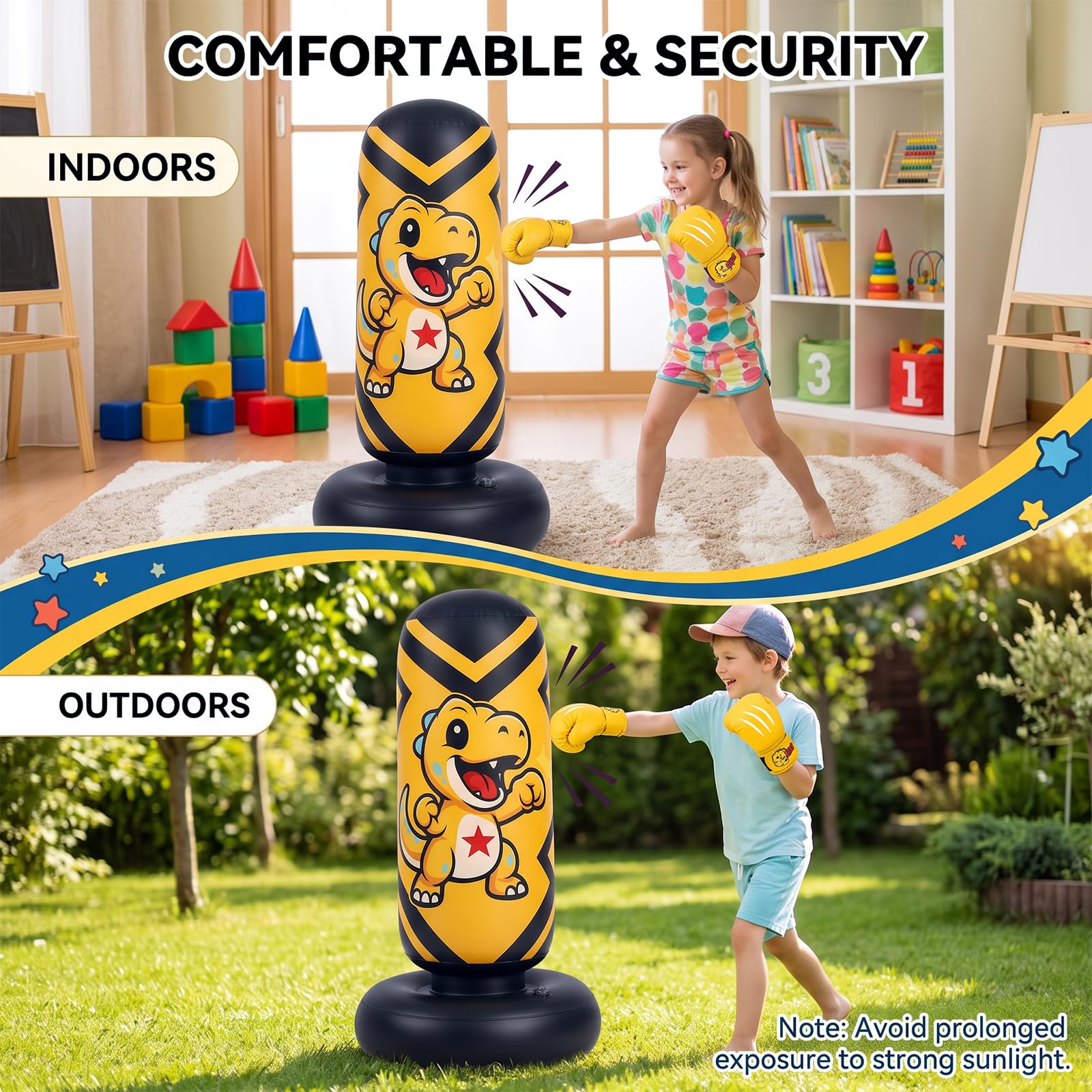 Ninonly 130cm Sacco da Boxe per Bambini Gonfiabile con Guanti e Pompa