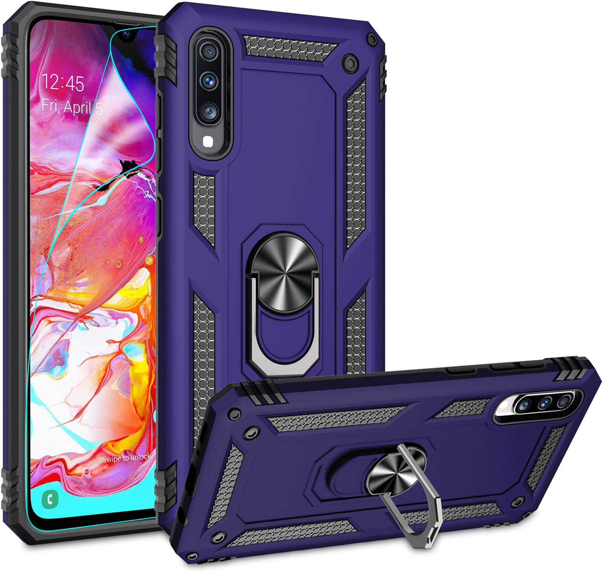 Compatible for Samsung Galaxy A50/A50S/A30S Case with HD Screen Protector, Gritup Military-Grade Shockproof Protective Phone Case with Magnetic Kickstand Ring for Samsung A50/A50S/A30S Purple
