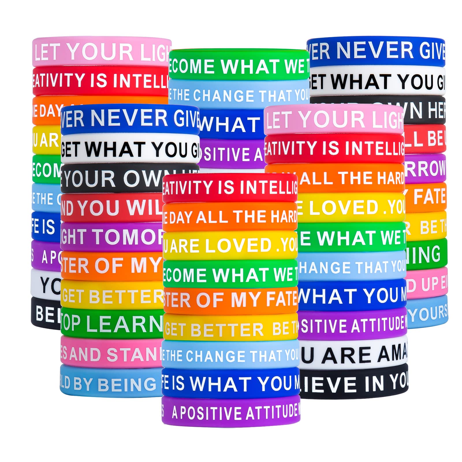 QEERBSIN Motivational Quote Bracelets- 20 Pcs Silicone Bracelets bulk Inspirational Wristbands-Stretch Unisex Wristbands for Student Graduation Gift