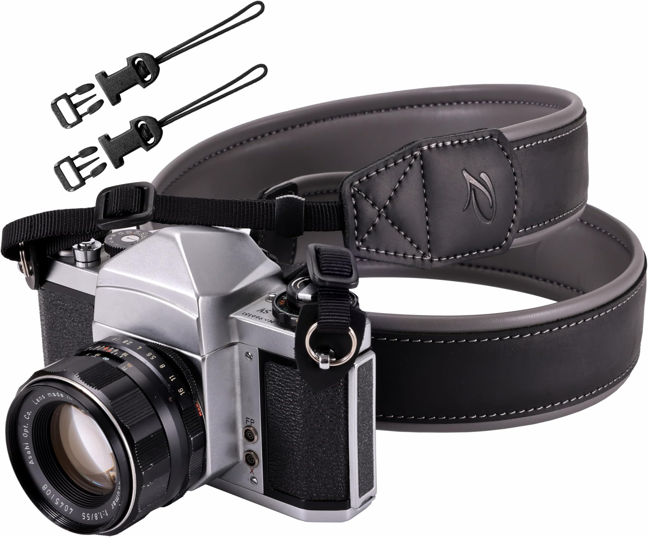 Padwa Lifestyle Black Top Leather Camera Strap - 1.77" Wide Full Grain Cowhide Camera Straps with Soft Skin Friendly Neck & Shoulder Leather Padded Comfort for Extended Photography by Photographers