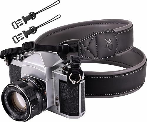 Miniatura 8 de Padwa Lifestyle Correa de cuero acolchado para cámara, correa de piel de vaca auténtica de grano completo con ropa blanca gruesa y agradable al