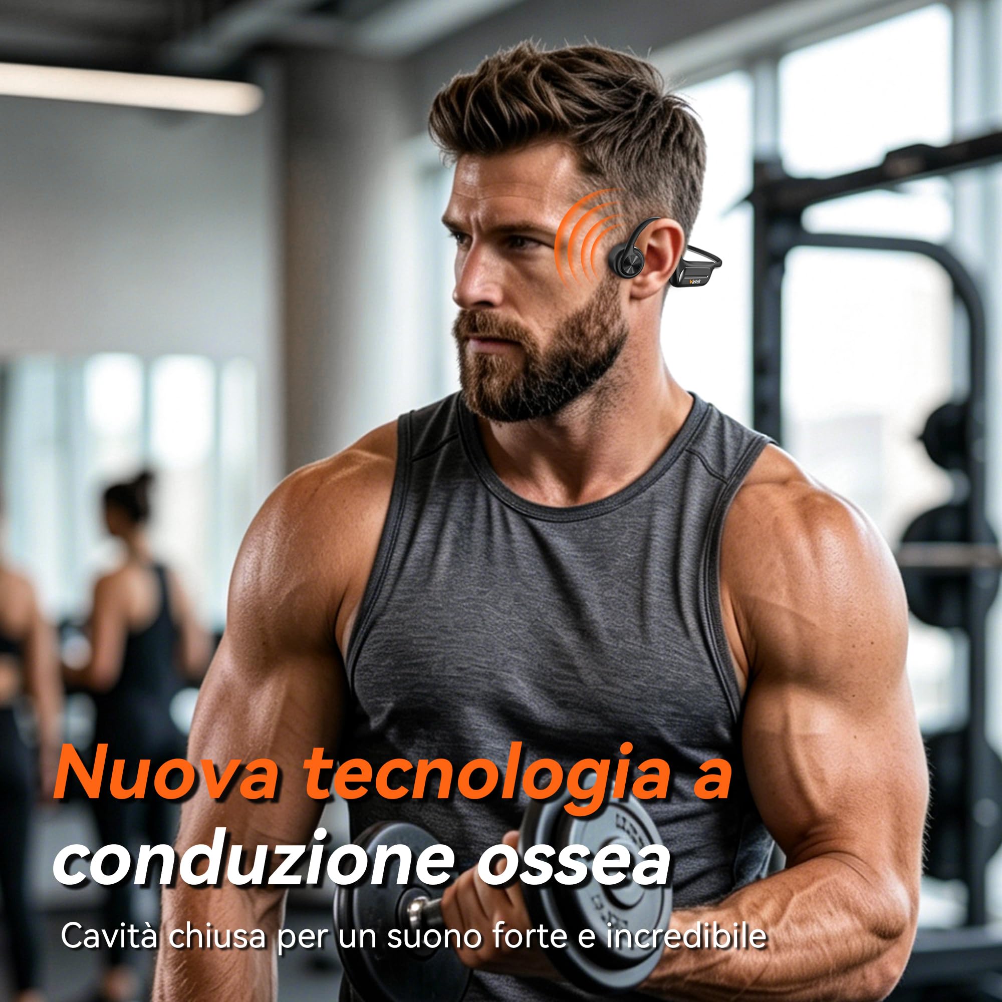 Wantek - Cuffie a conduzione ossea per nuoto IP68 impermeabili, Bluetooth 5.3 a orecchio aperto con lettore MP3 da 32GB, cuffie sportive senza fili per nuoto, corsa, ciclismo, 8 ore di batteria