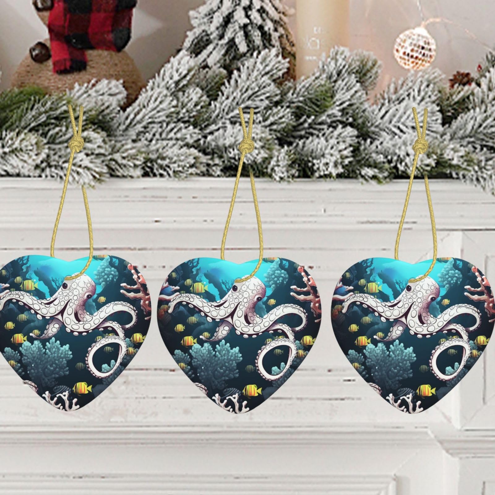Christmas Ornament Christmas Heart Hanging Ornament Marine Life Xmas Tree Ceramic Hanging Personalized Ceramics Ornament Hanging for Home Decor Xmas star Hanging Decorations