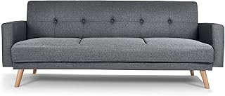 Bravich Narvik 3 Seater Sofa Bed- Grey. Fabric Recliner Double Sofa Bed, Click Clack Mechanism, Folding Couch. Space Saving Furniture For Living Room, Bedroom & Guest Room - 204 x 86 x 87cm