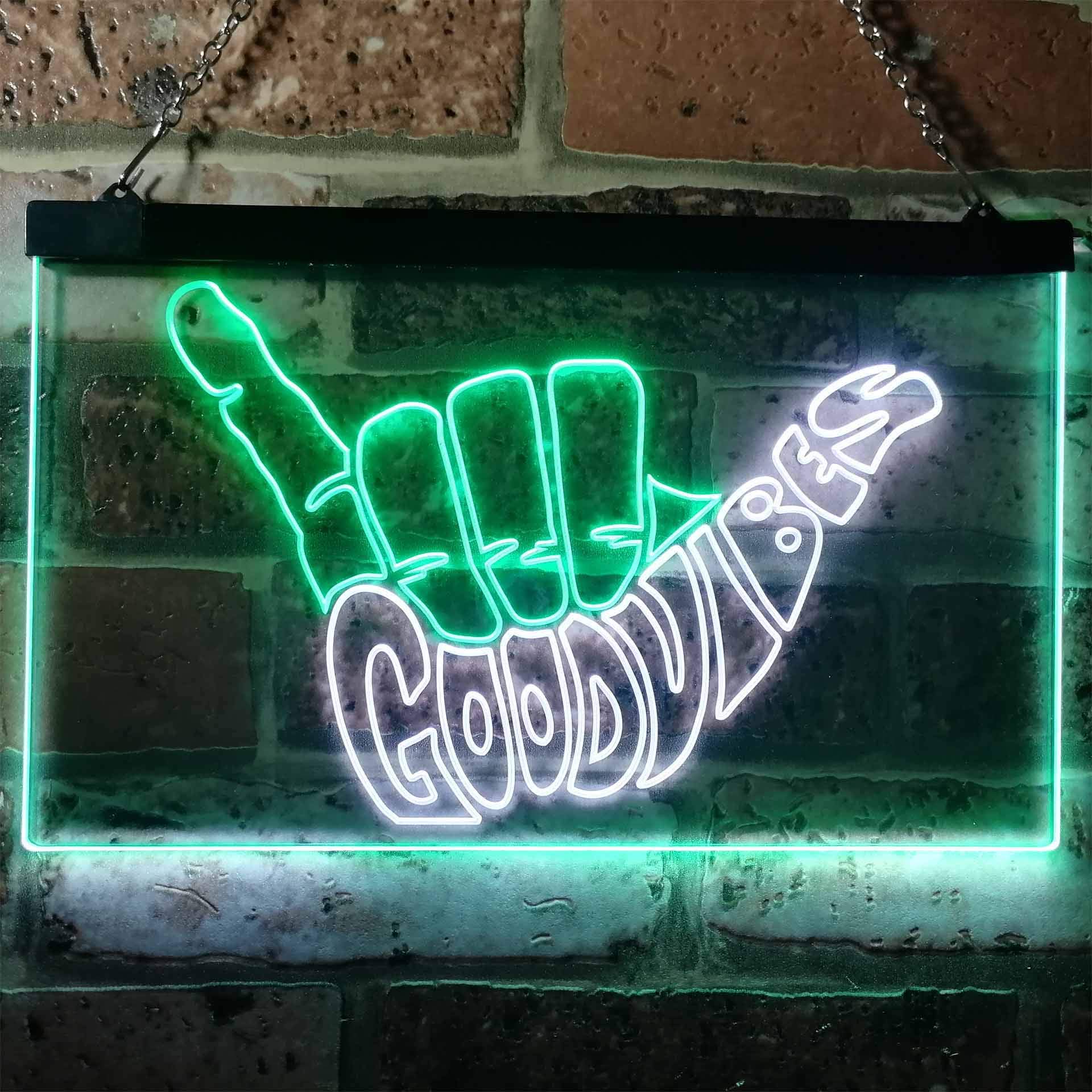 ADVPRO Good Vibes Only Hand Party Decoration Dual Color LED Barlicht Neonlicht Lichtwerbung Neon Sign Weiß & Grün 300 x 210mm st6s32-i1076-wg