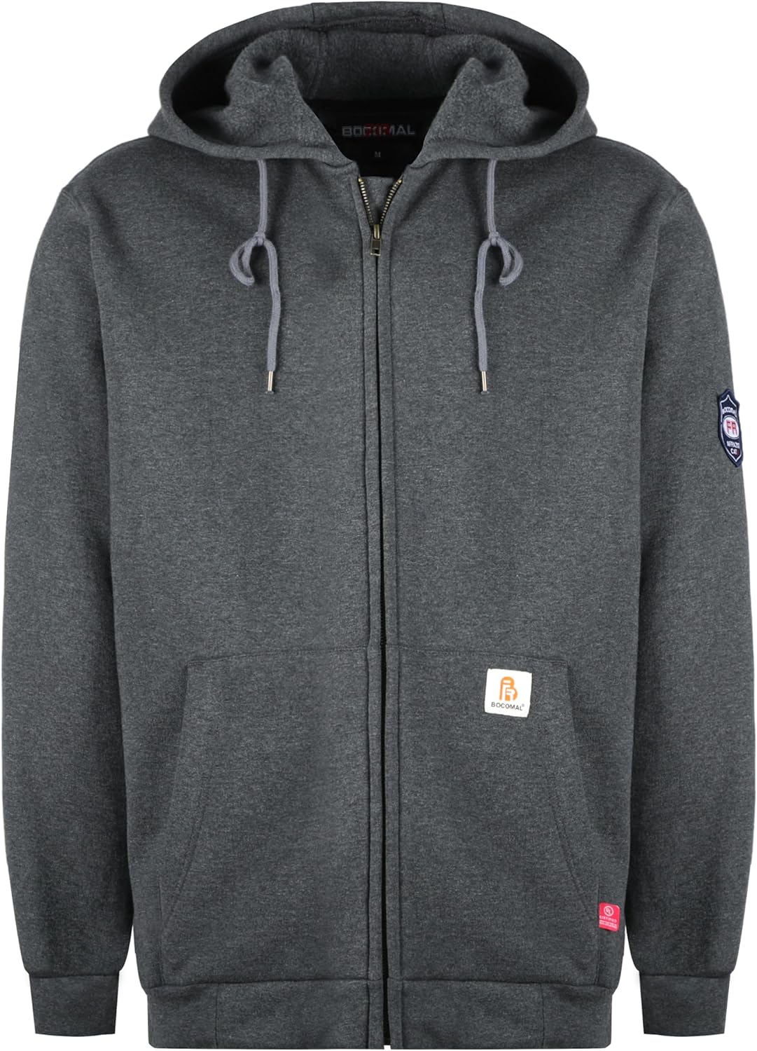 BOCOMAL FR Hoodies Zipper Front 10.5oz Cotton Fleece Flame Resistant Hooded Sweatshirts
