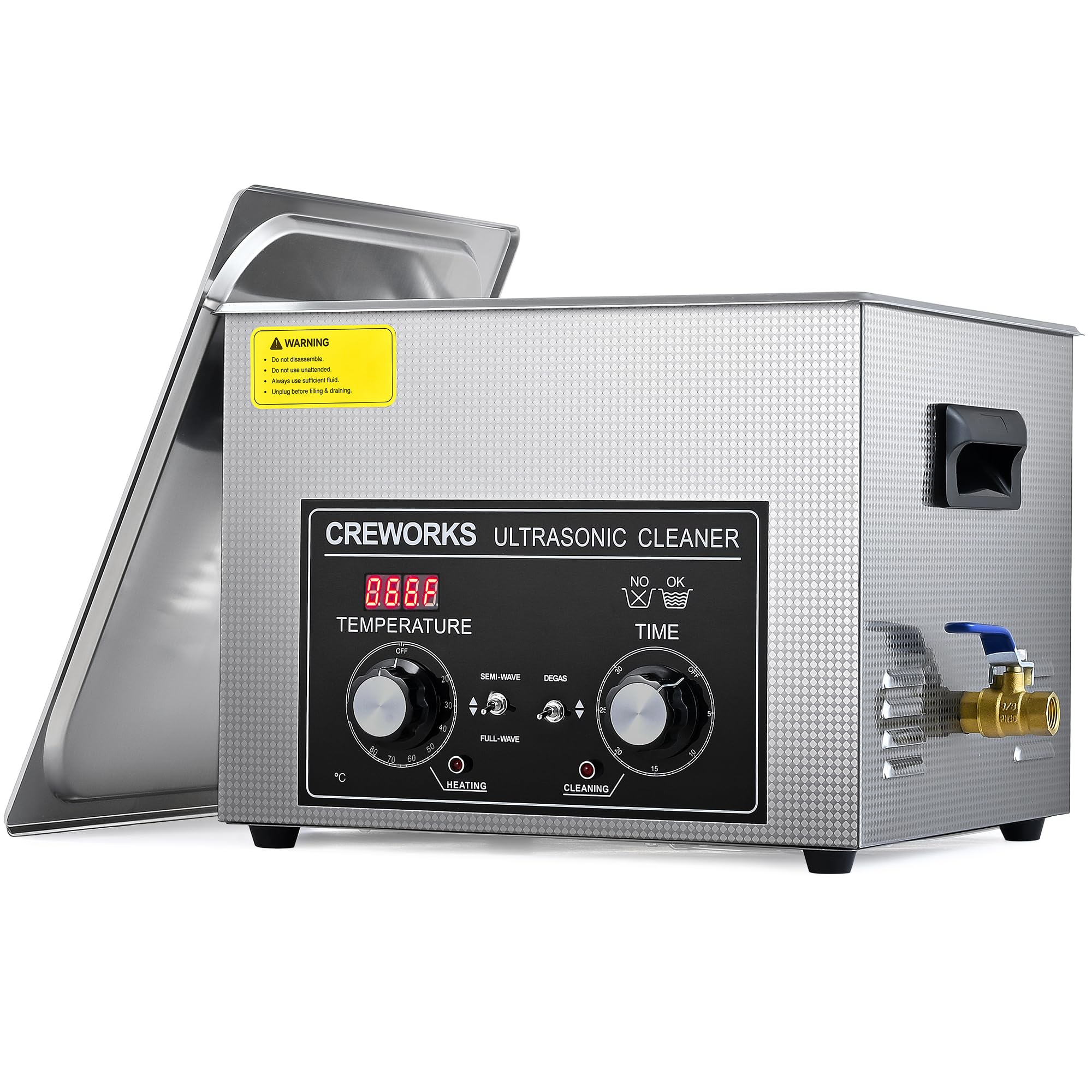 CREWORKS 15 Liter Profi Ultraschallreiniger Edelstahl, Digitales Ultraschall-Reinigungsgerät 360W mit Entgasungsfunktion, Heizung, Timer, für Industrie, Werkstatt, Zahnprothesen & Uhren