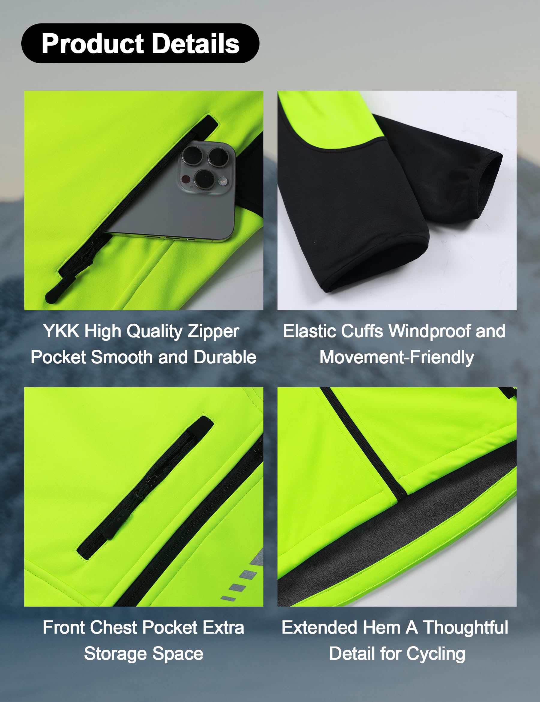 INBIKE Veste de Cyclisme d'Hiver Homme pour VTT Randonnée et Course Coupe-Vent Chaude Doublée En Polaire Avec Capuche À Visière Ajustable HC308