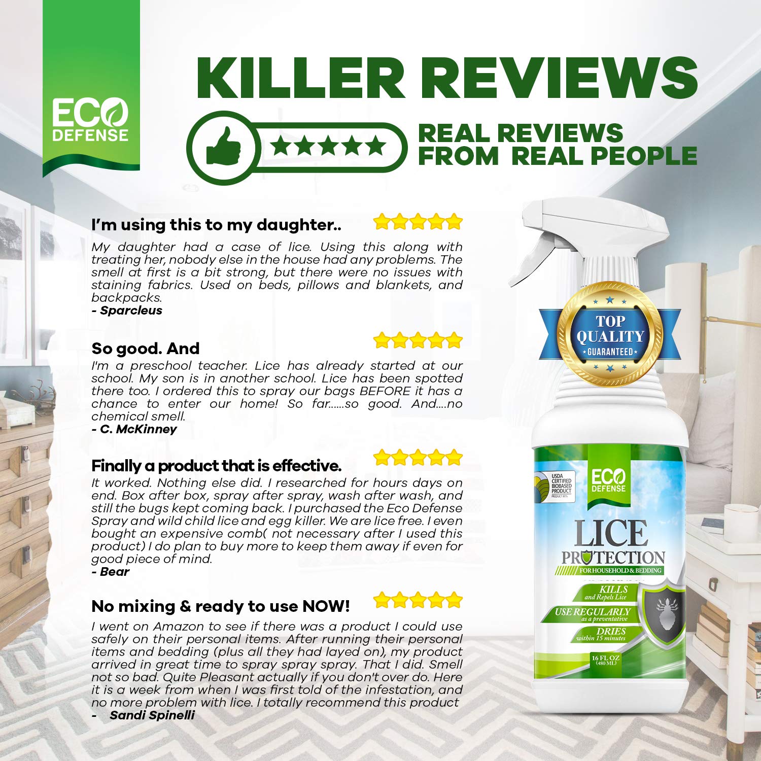 Eco Defense USDA Biobased Lice Spray for Furniture, Bedding, and Home