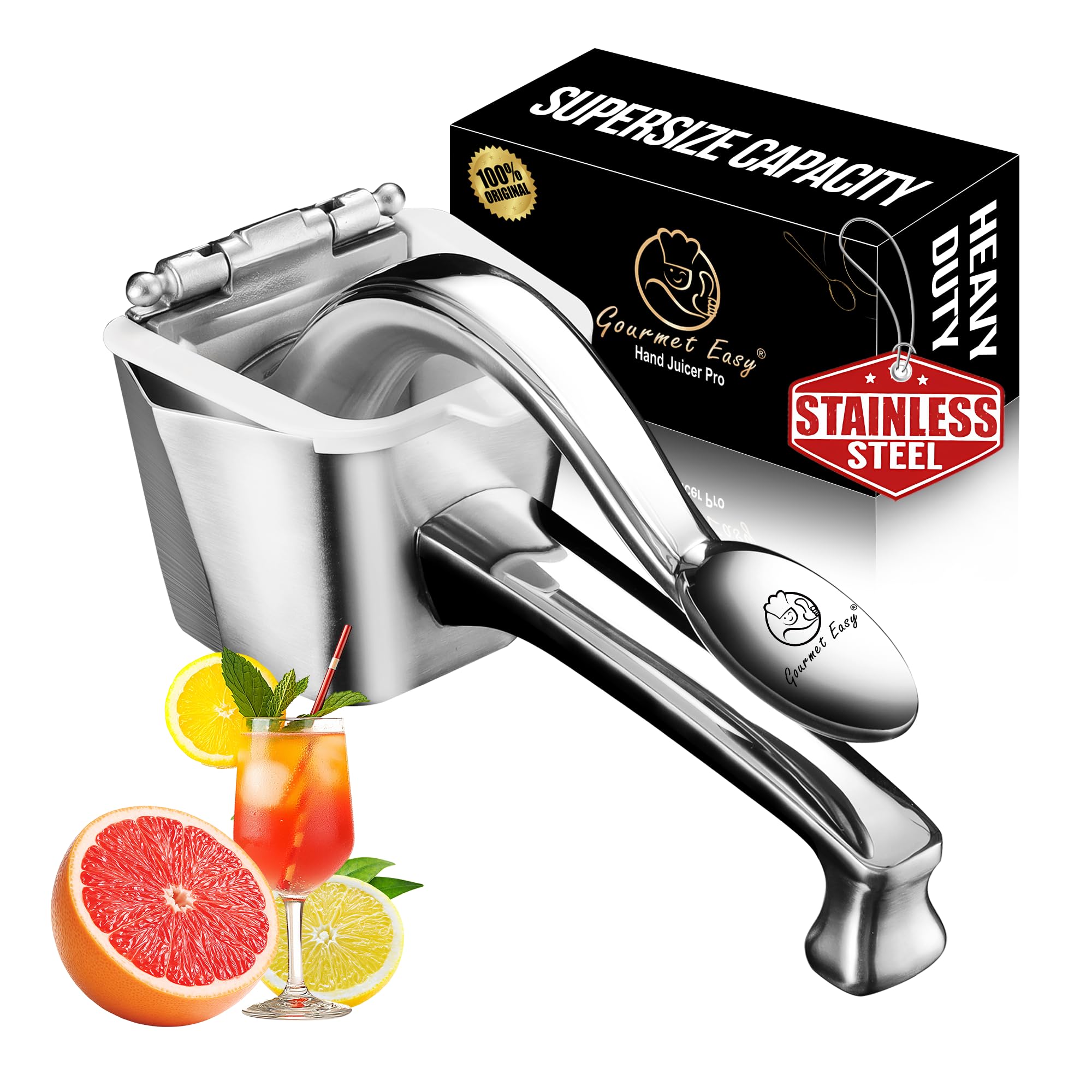 Stainless Steel Lemon Squeezer, Heavy-Duty Orange Juicer, Durable Hand Press Citrus Juicer, Portable Lime Squeezer, Rust-Free, Easy to Clean, Ideal for Kitchen & Bar, 5-Year Warranty
