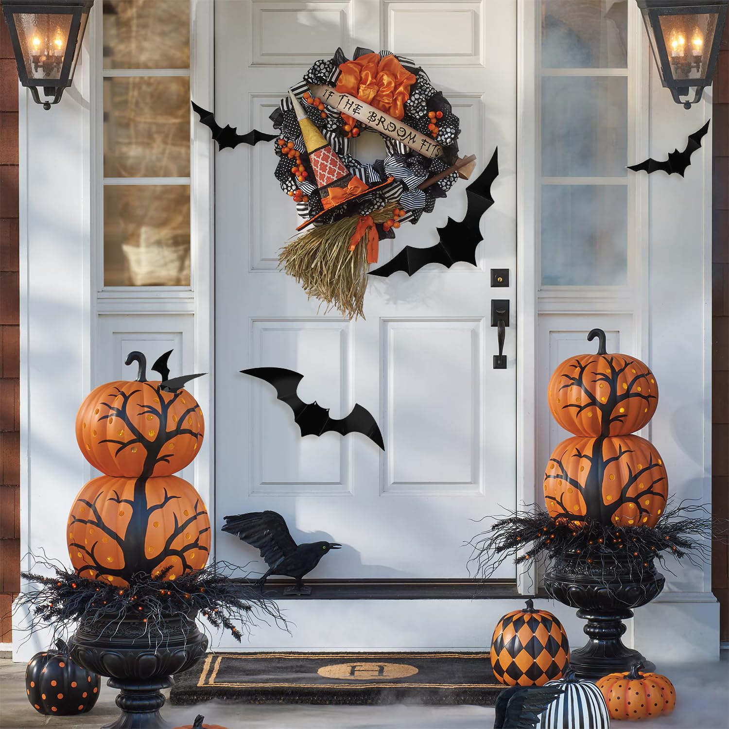Decorazioni Halloween Pipistrelli LED - 10 Pezzi Adesivi, Luci Multicolore, Materiale PVC, Per Finestre E Pareti, Feste A Tema