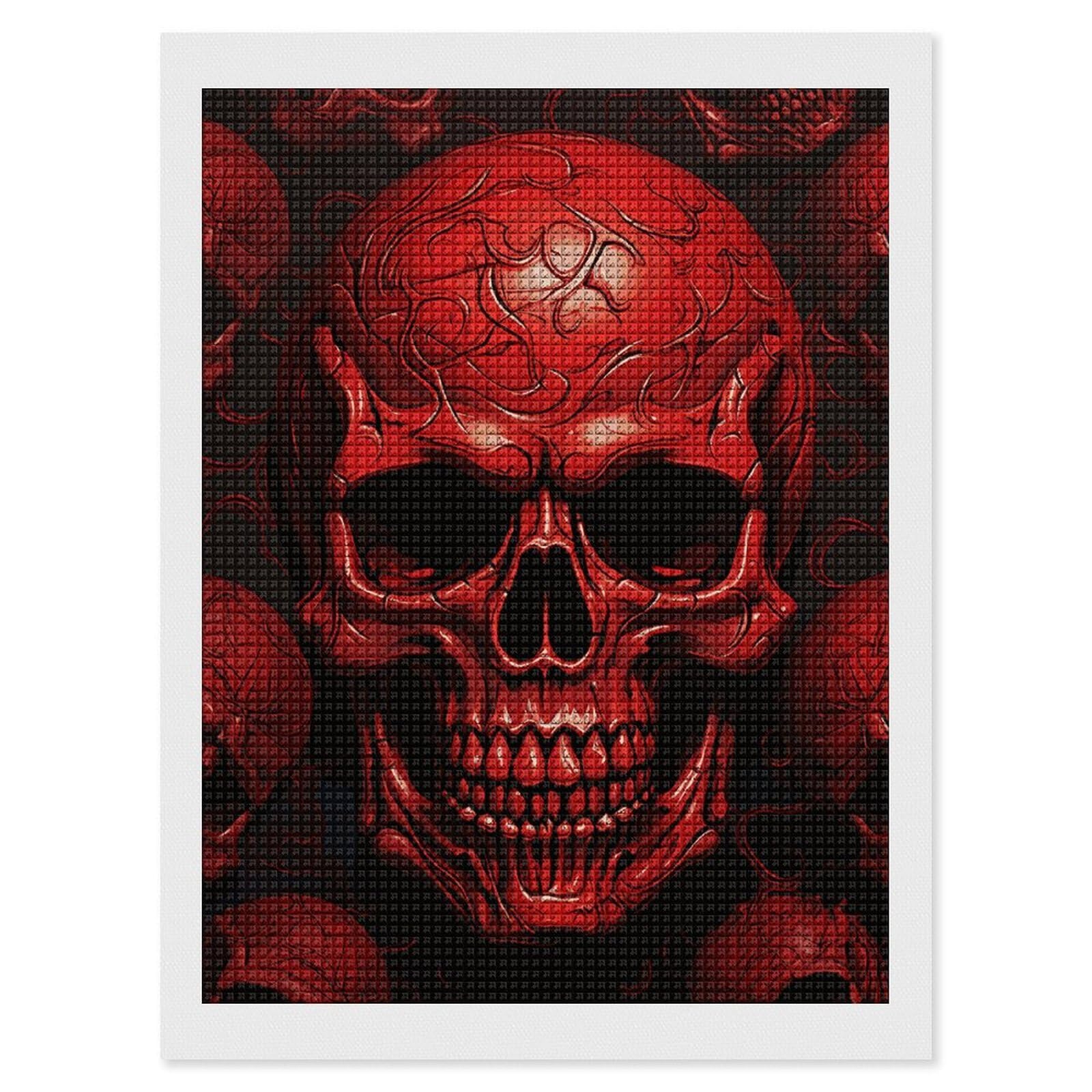 FodPand Red Skulls 5D Diamond Painting Kits for Adults Beginners Full Drill Square Diamond Dots Pictures Gem Art Supplies for Home Wall Room Decoration DIY Craft Set Gift 12x16