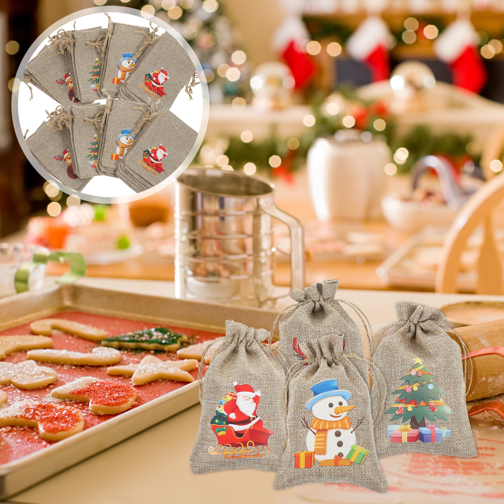 Beavorty 5 Juegos Saco De Navidad Bolsas De Fiesta Cajas Bolsas Bolsa De Navidad Bolsitas Regalar Bolsa Con Cordón Para Mochilas De Cuerdas Lino Piezas X 5