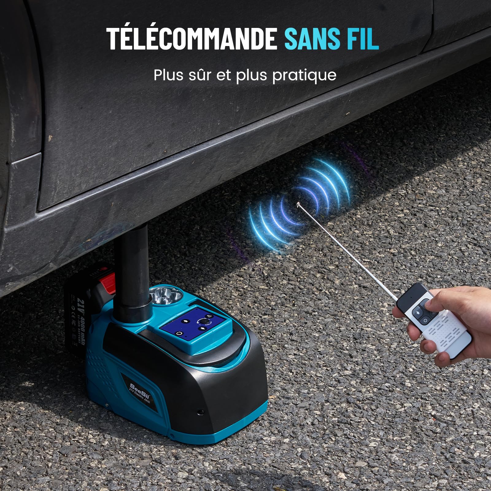 Seesii Cric électrique 5T 3T batterie 21V, kit de cric hydraulique 4,0 Ah et chargeur, kit de changement de pneu sans fil pour voiture, SUV, monospace et pick-up