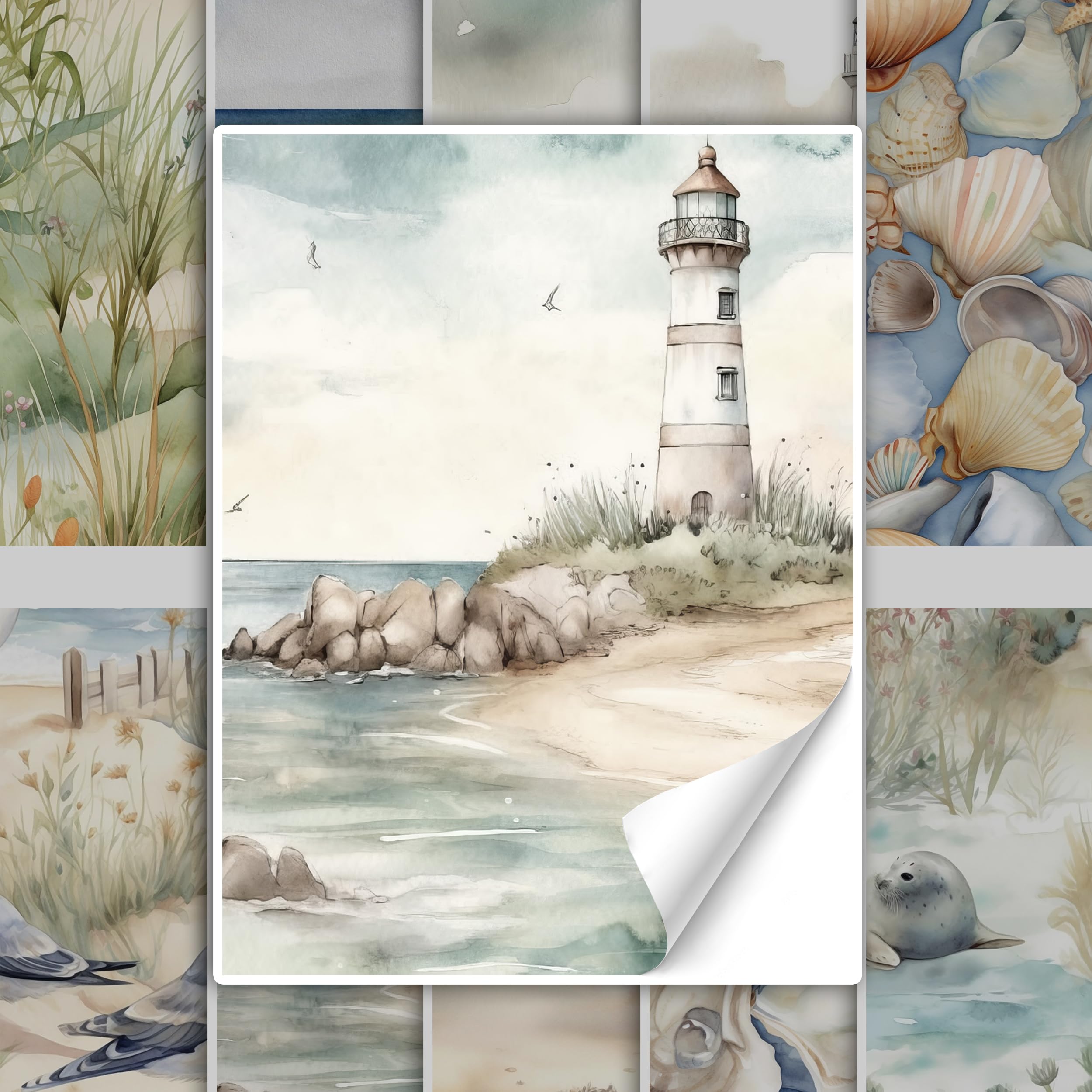 GRAZDesign Fliesenaufkleber Bad & Küche, maritim Strand mit Möwen Watercolor, Klebefliesen selbstklebend - 20x25cm / 30 Stück