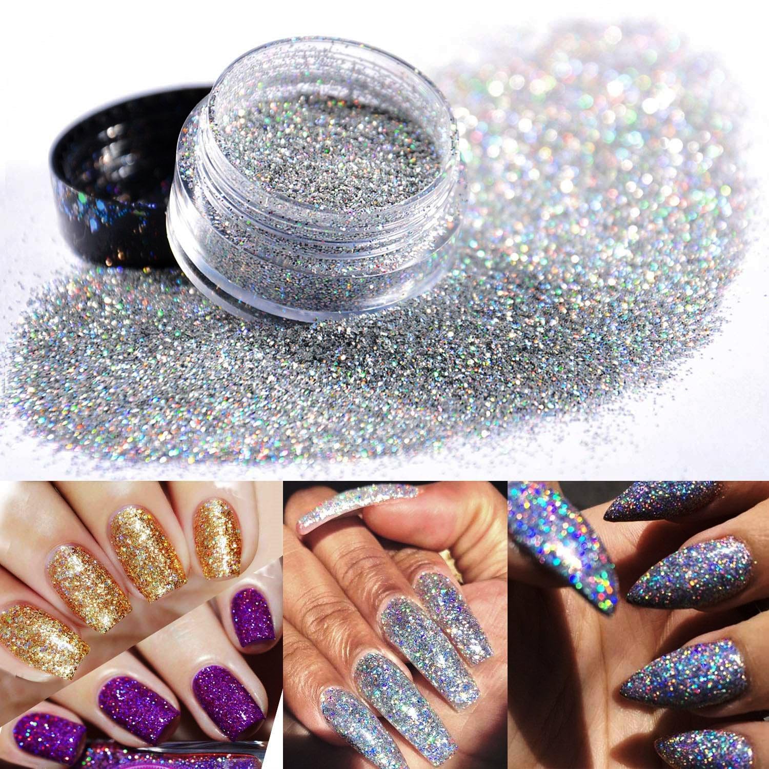 Mahir Glitter Supreme Quality Nail Art & Design Glitter Especially for Nail Art 50 Gm Pack (Holographic Silver) 1