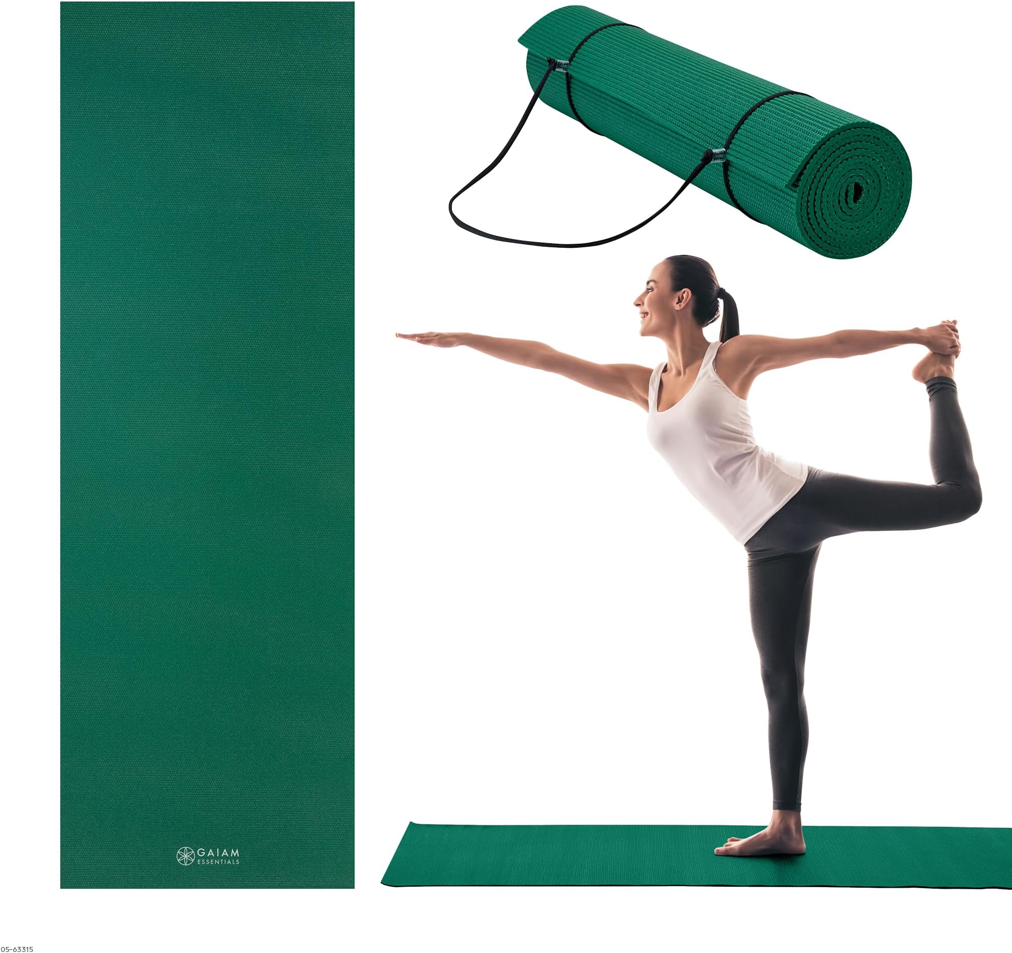Gaiam Essentials 1/4" Thin (6mm) Yoga & Pilates, Fitness & Exercise Mat with Easy-Cinch Carrier Strap Cusion Support For Fitness and Gym Workouts