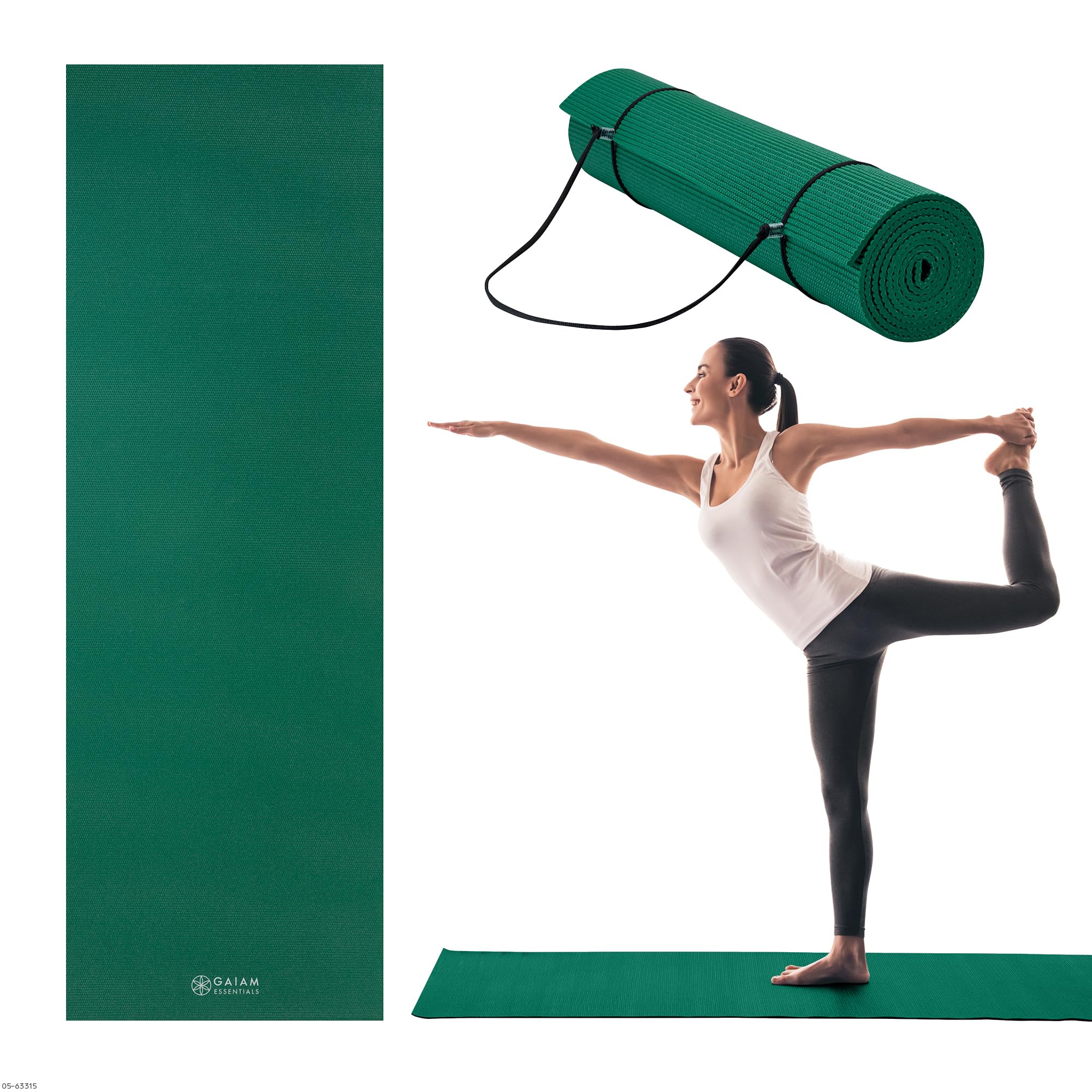 Gaiam Essentials Thick 2/5" (10mm) and Thin 1/4" (6mm) Yoga & Pilates, Fitness & Exercise Mat with Easy-Cinch Carrier Strap