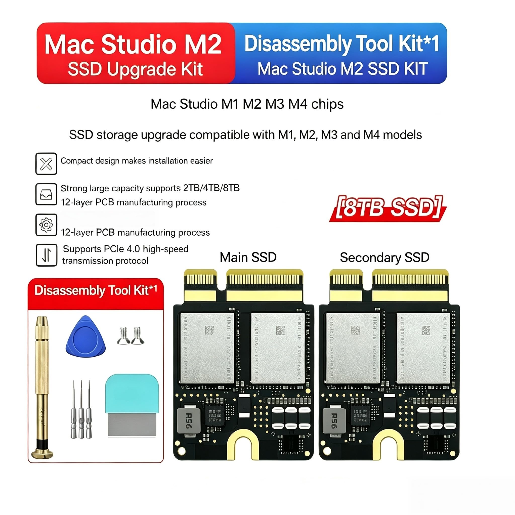 Wewnętrzny dysk twardy Mac sutdio M2Max/Ultra SSD, kompatybilny z 8 TB Ultra/Max, zwiększenie pojemności, oryginalny zestaw płytek drukowanych do studia, przyjazny dla początkujących, samodzielna