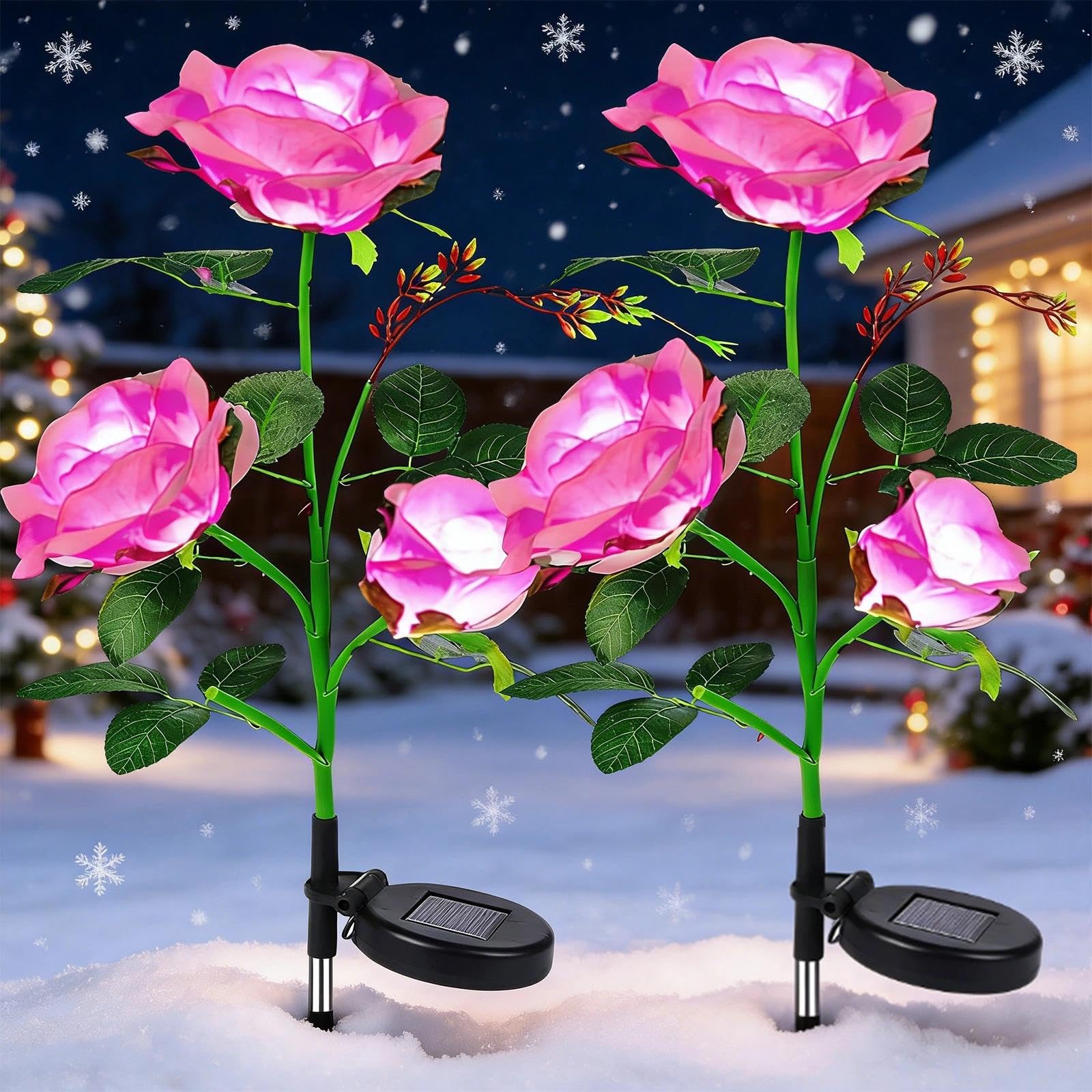 XVZ Luci Solari Giardino Esterno, fiore di rosa più grande e ampio pannello solare LED Lampada Solare da Esterno impermeabile, decorazione per