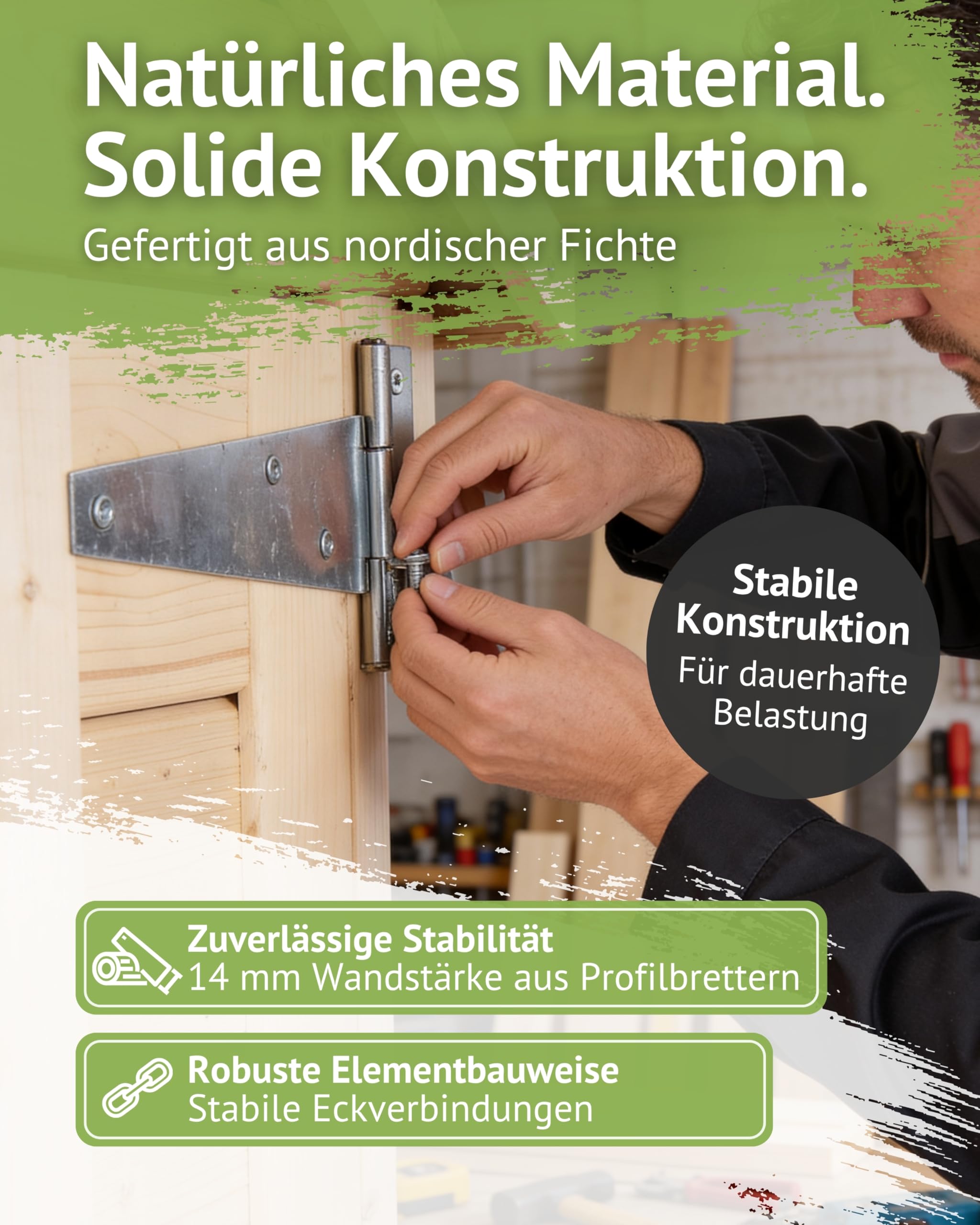 Steiner Shopping Gartenhaus Glücksburg 04 aus nordischer Fichte I 14 mm Elementgartenhaus mit Schleppdach, Fußboden & Lamellenwand I Nutzfläche 6,87 m² I Robust, vielseitig & einfach aufzubauen