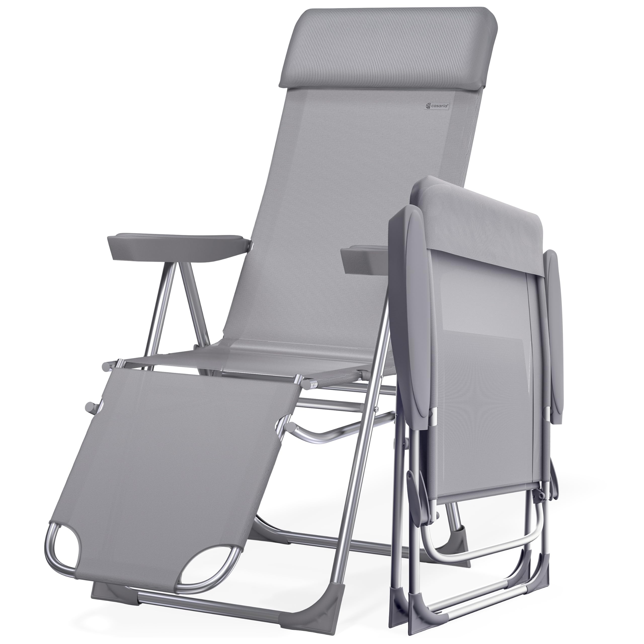CASARIA® Sillas Gravedad Cero Plegables Set de 2 Reclinables Respaldo Alto Ajustable en 6 Posiciones Estructura Aluminio Exterior Jardín Balcón Playa Gris