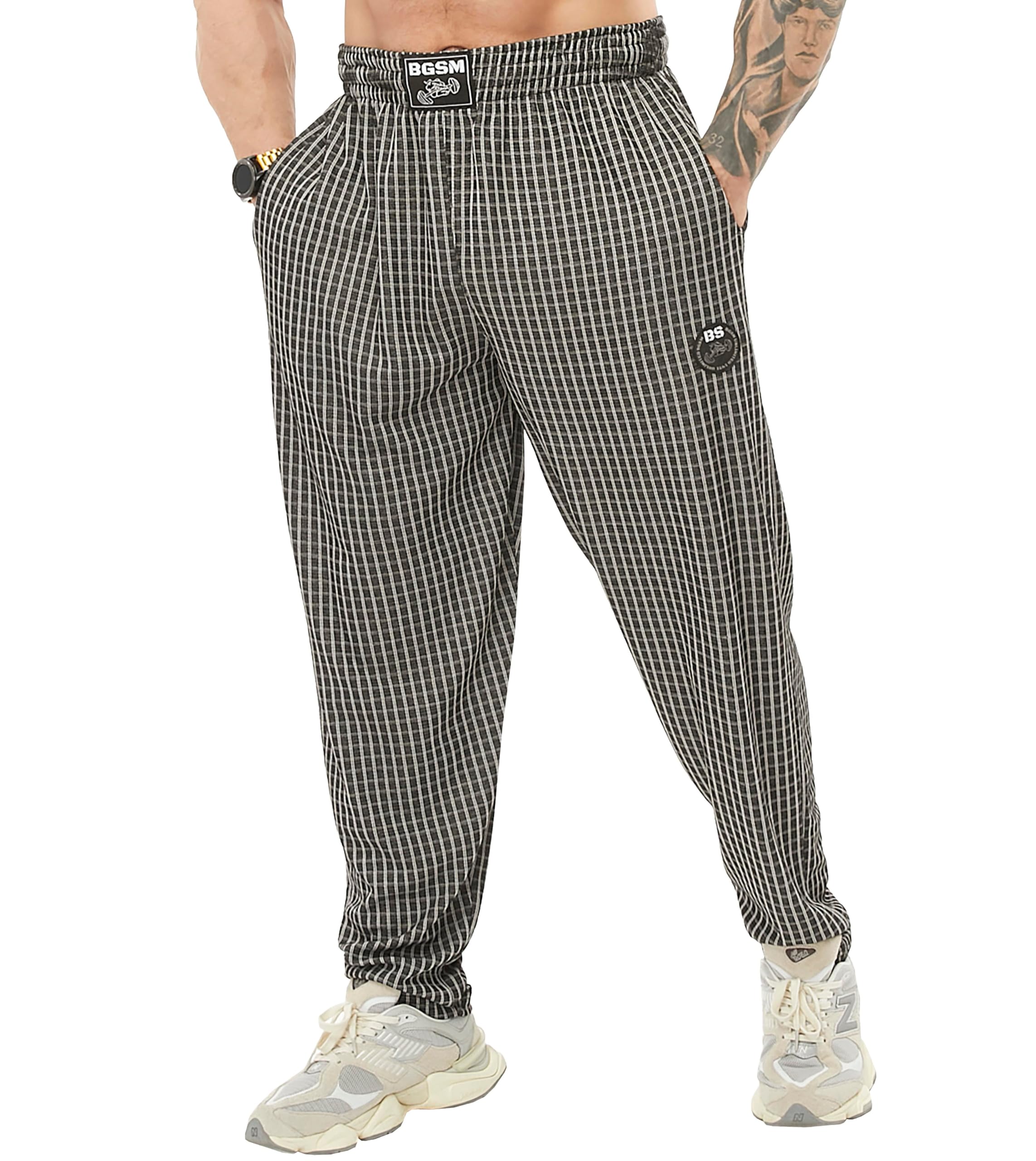 Men's Loose Fit Cotton Sweatpants with Pockets, Gym Lifestyle Pants, Black New, Medium