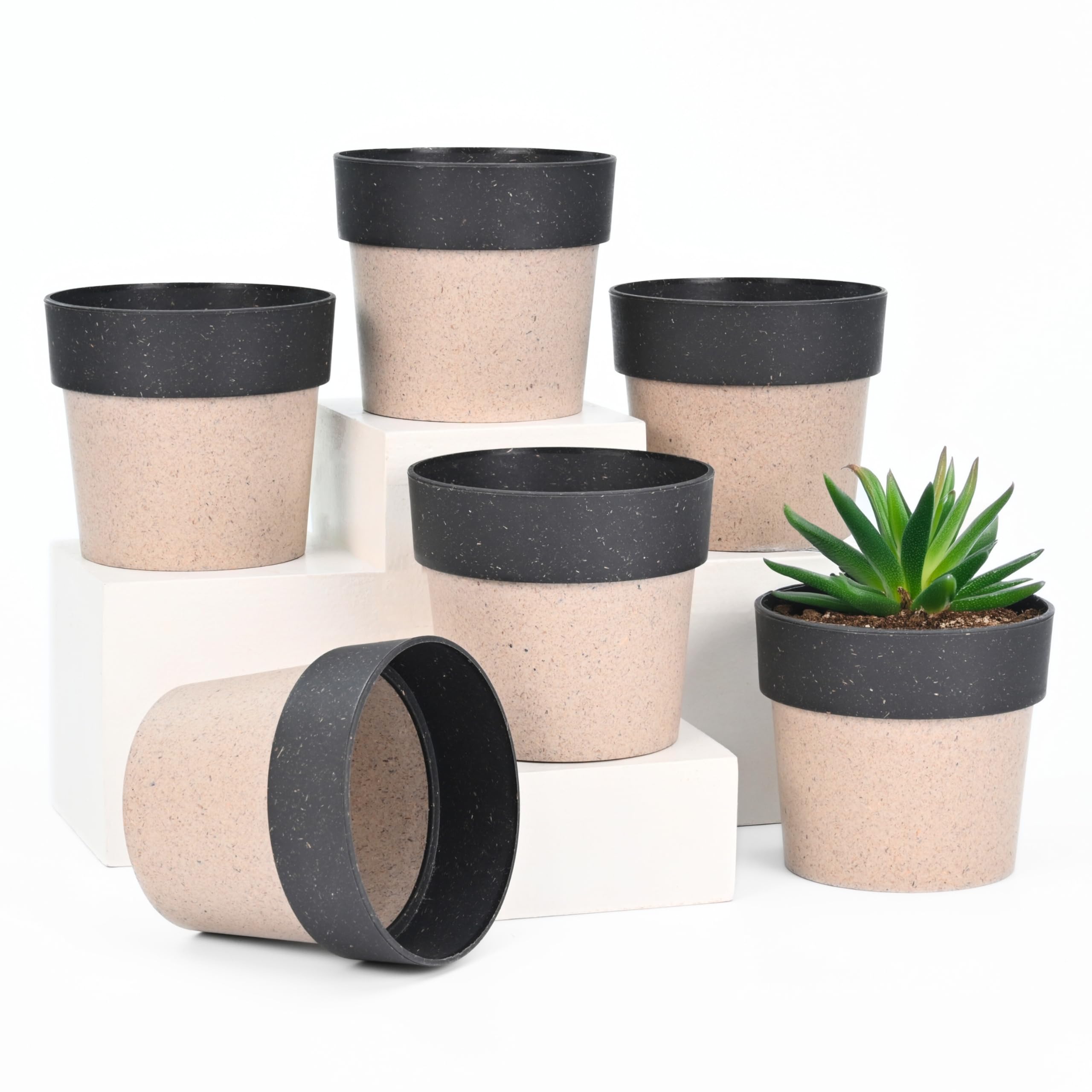 Eha Earth Friendly Ecopod Small Pots for Plant | 4 Inch, Set of 6 | Table Top Planters | Bamboo Based and UV Protected | Pots for Indoor Plants for Home Decor, Outdoor, Balcony & Garden | Charcoal (B0D8VLBYYZ) Amazon Price History, Amazon Price Tracker