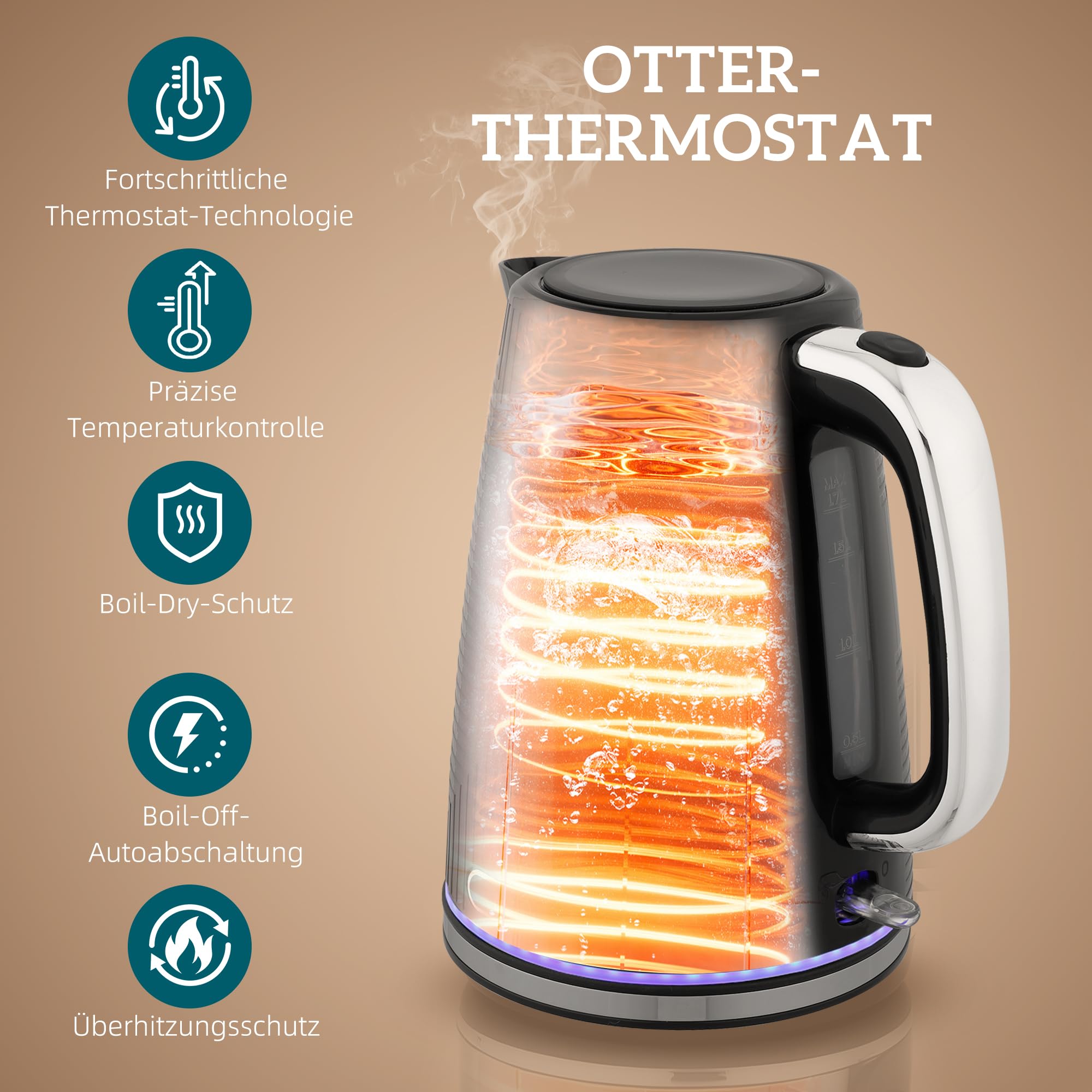 HOMCOM Wasserkocher Toaster Set 1,7L 2200W Edelstahl-Innenraum Otter-Thermostat Kalkfilter Frühstücksset 2 Scheiben Toaster 7 Bräunungsstufen Schwarz