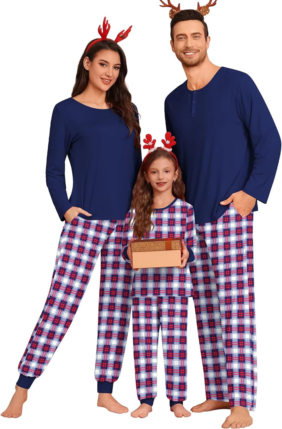 SWOMOG Couple Matching Pajamas Set Christmas Pajamas Long Sleeve Button Down Pj Set Festival Party Xmas Sleepwear