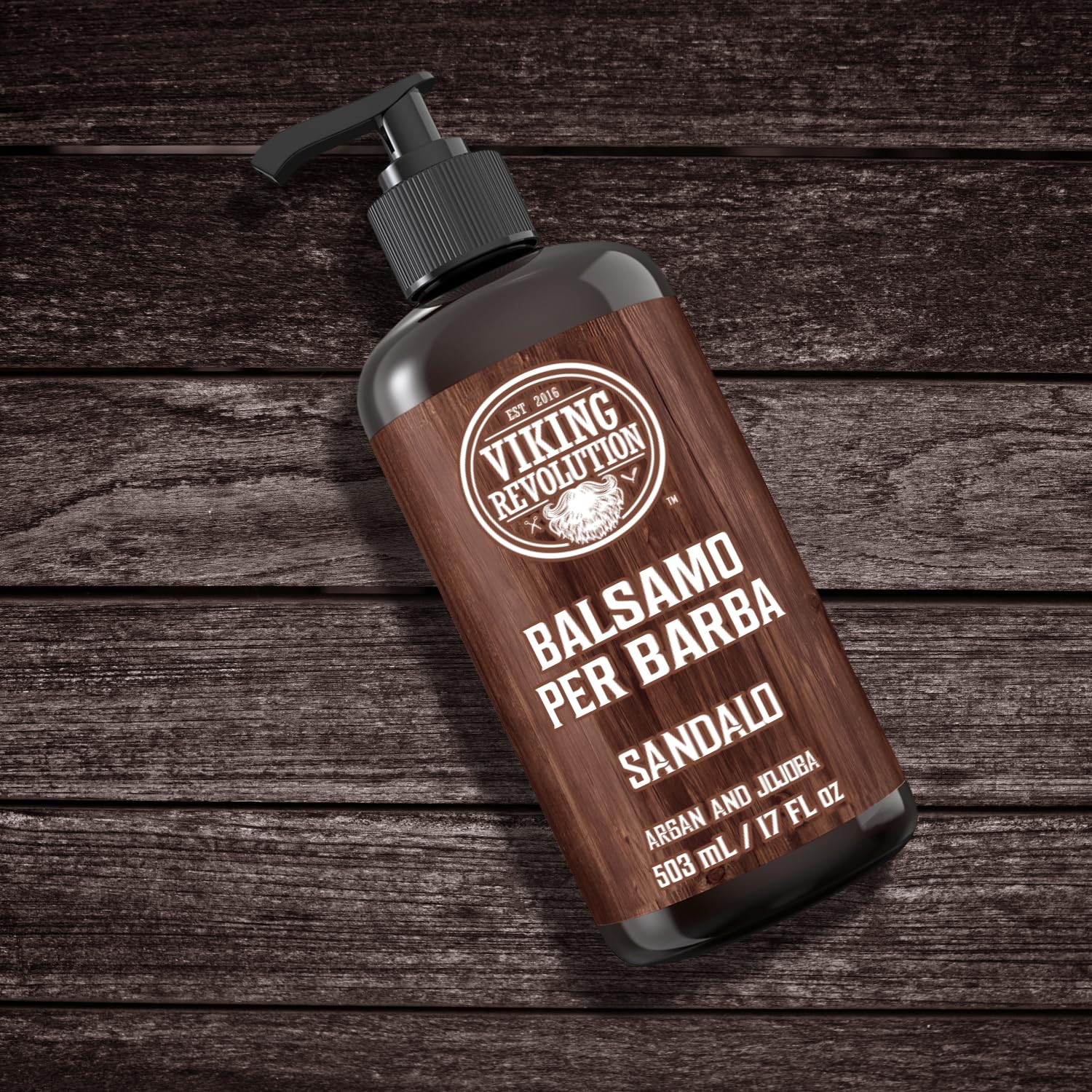 Viking Revolution Balsamo Barba con Oli di Argan e Jojoba (500 ml Balsamo) - Ammorbidisce e Rinforz Profumo di Sandalo - Balsamo Barba con Olio Barba Beard