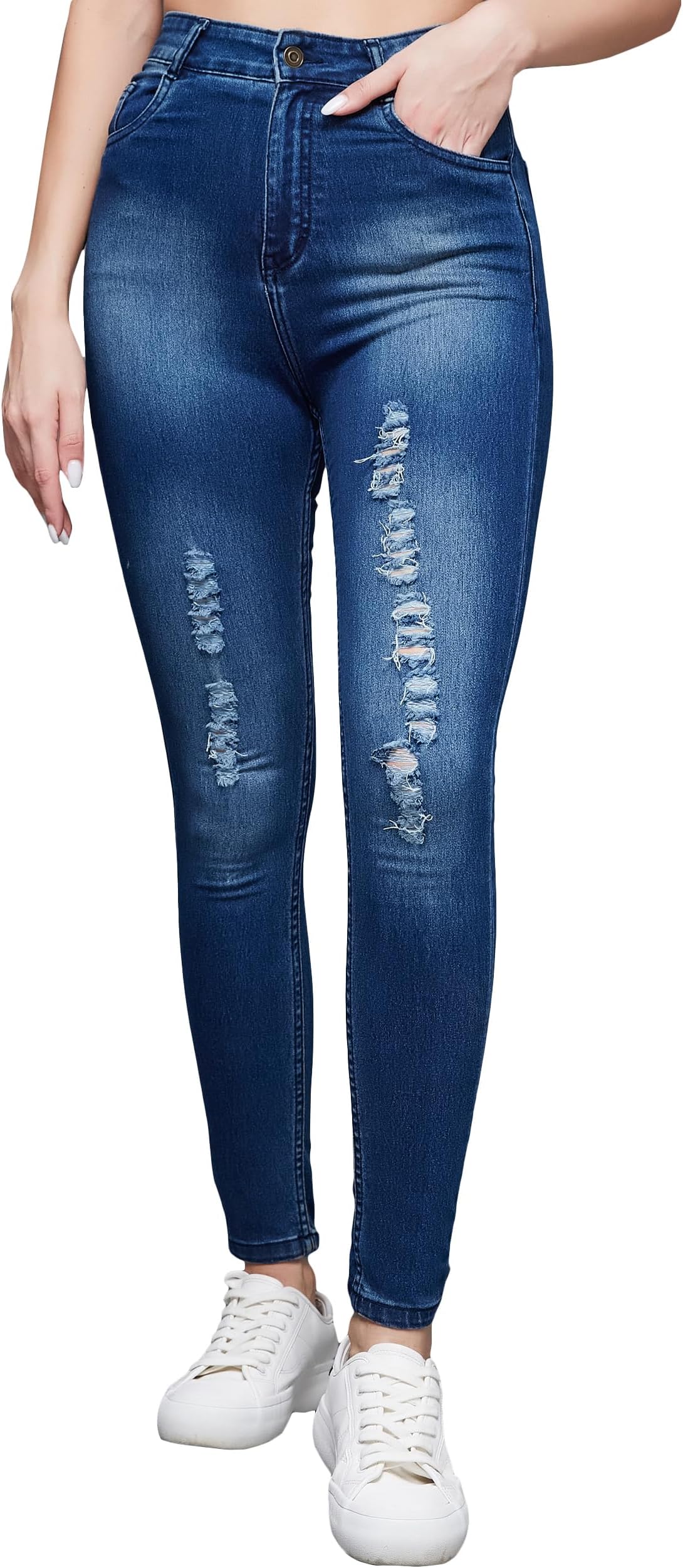 Miss Chase Women's Skinny High Rise Cropped Fringed Hemline Detailing Stretchable Denim Jeans