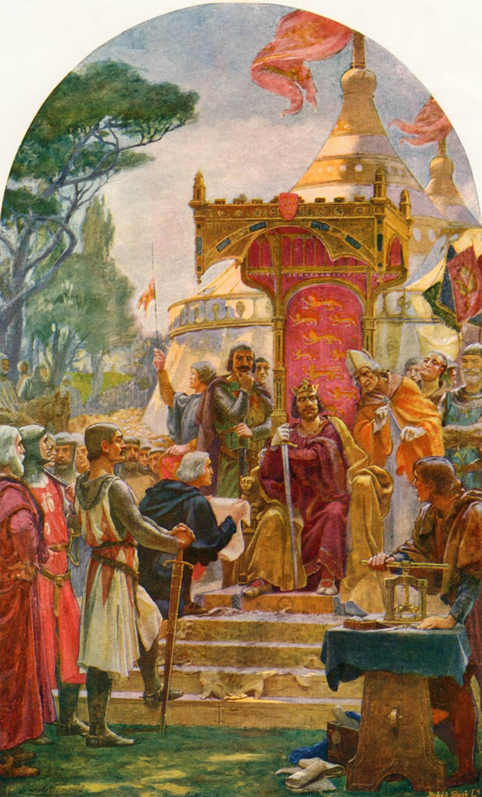 ARTXLXXBN Famous Print Painting Colorful Art Print King John Granting the Magna Carta At Runnymede by Ernest Normand Canvas Art Decorations for Home Decor 60x90cm