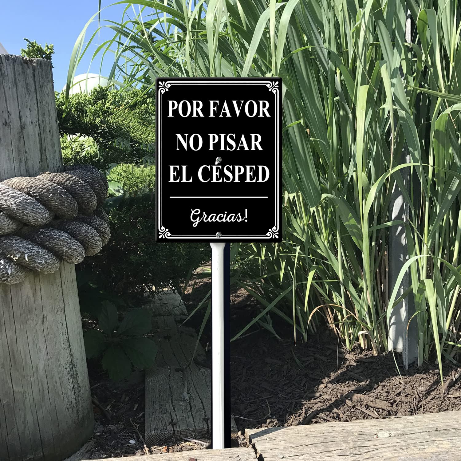 Por Favor No Pisar El Cesped (Por Favor No Pisar El Césped) Letrero de patio con estacas de 17,5 x 22 cm, letreros de aluminio resistente para patio, sin óxido, bilingüe Stay Off Garss en