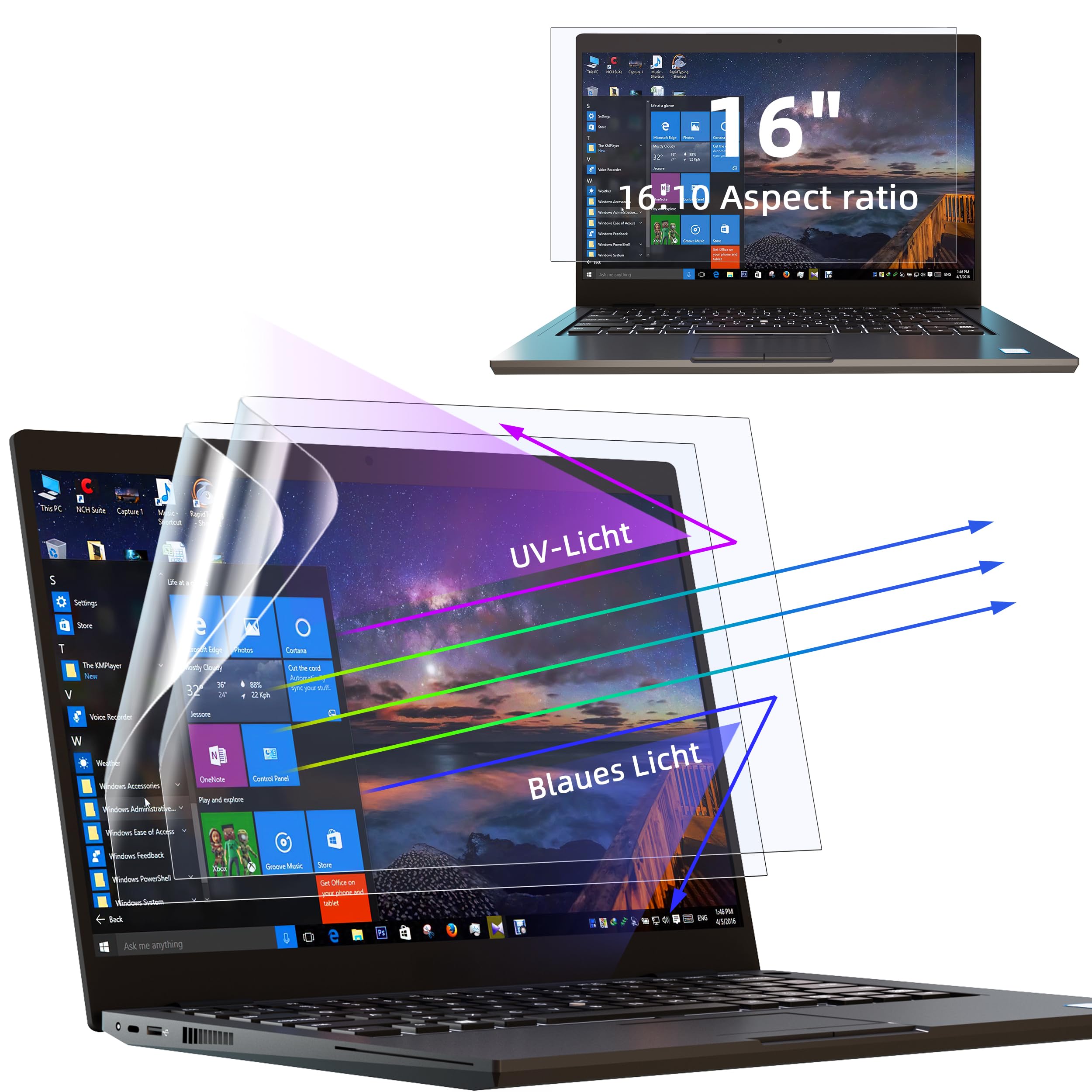 2 Pezzi Pellicola Schermo 16 Pollici 16:10, Filtro Anti Luce Blu per Schermo PC Compatibile con HP/Dell/Acer/Lenovo/Thinkpad/ASUS, Screen Protector Laptop Anti Scratch Protezione Degli Occhi