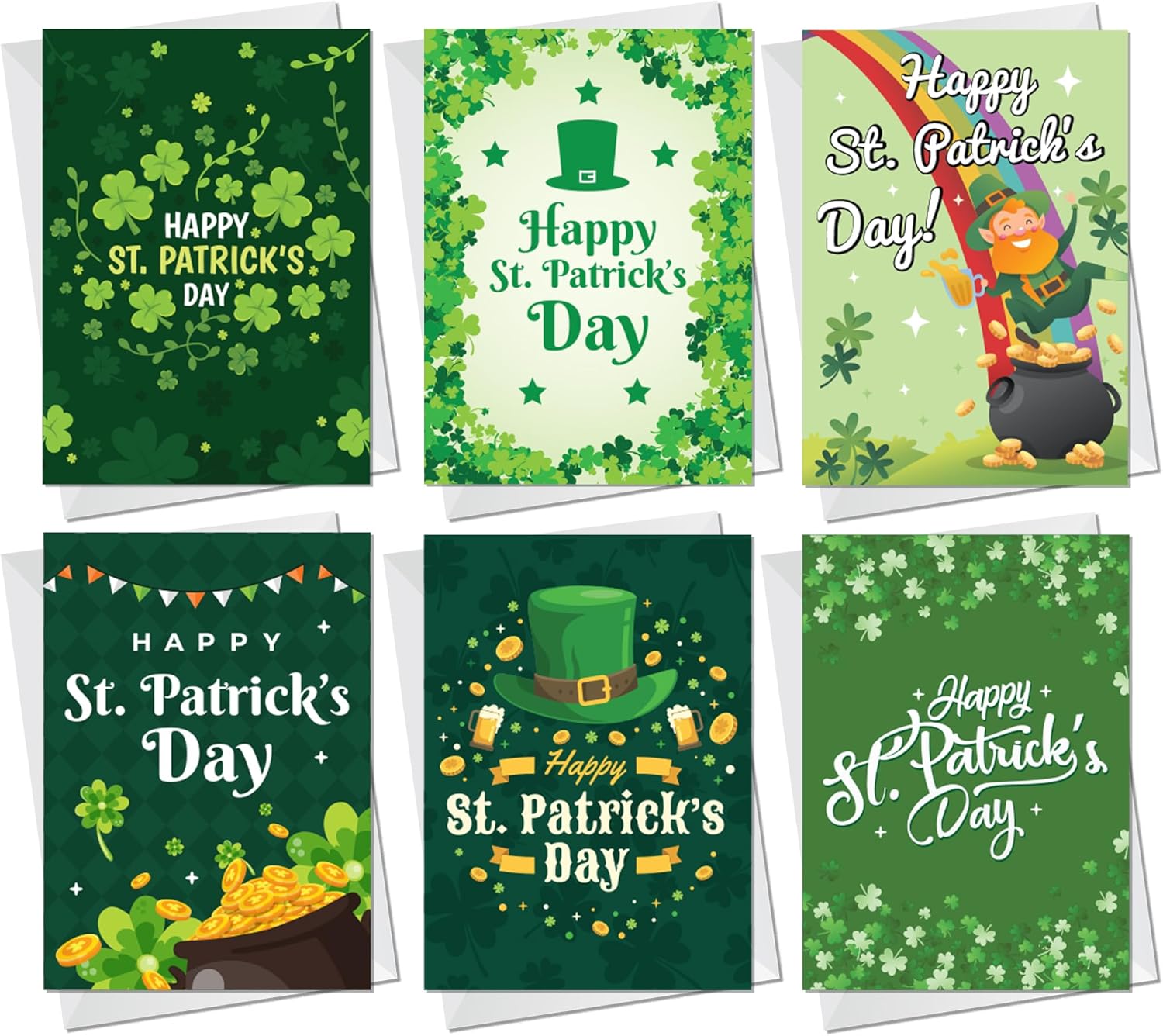 RED OCEAN Pack of 6 St. Patrick's Day Greeting Cards and White Envelopes, St Patrick's Day Cards For Friends or Family, Irish Day Cards with Shamrock for Best Friend, Husband, Wife, Brother, Sister