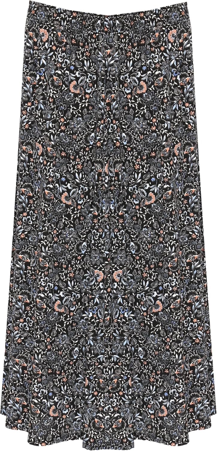 Wearall Women's Peach Floral Plus Floral Print Skirt Elasticated Stretch Waist Midi Length 24-26