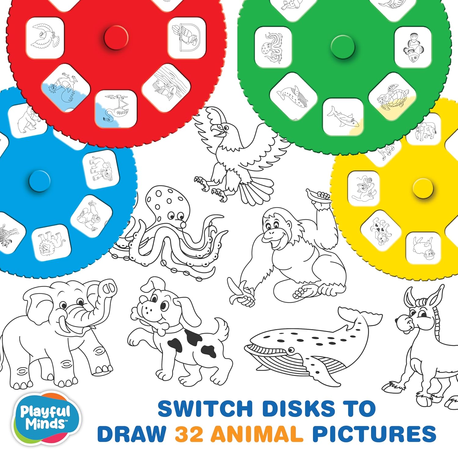Thin Air Brands Drawing Projector for Kids 3 & Up, Preschool Tracing Projector Kit Includes 32 Animal Drawings on 4 Sturdy Discs, 8 Crayons & 1 Pad of Drawing Paper for Fun Play-Based Learning