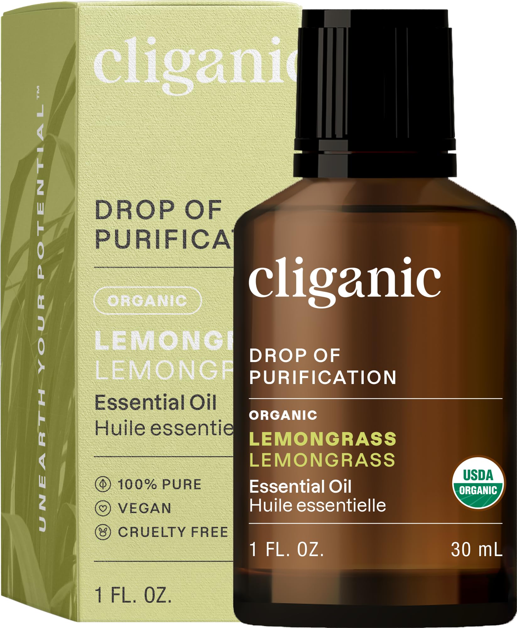 Cliganic Organic Lemongrass Essential Oil, 1oz - 100% Pure Natural Undiluted, for Aromatherapy Diffuser | Non-GMO Verified (Packaging May Vary)USDA Organic