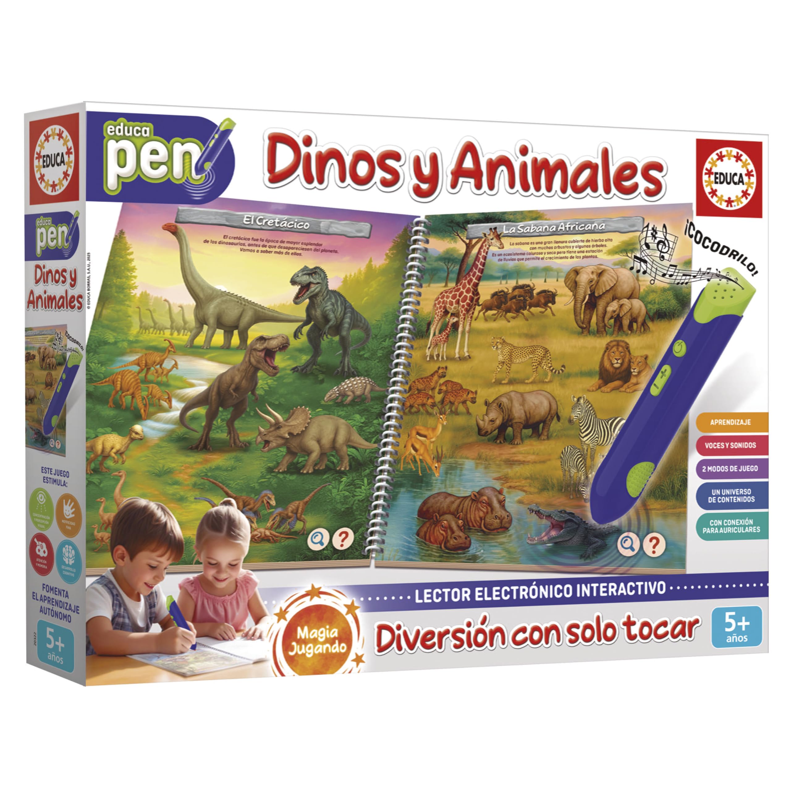 Educa - Educapen Dinos et Les Animaux | Jeu éducatif pour Enfants à partir de 5 Ans | Carnet avec Questions et Lecteur électronique | Enfants 5 6 7 Ans (20322)