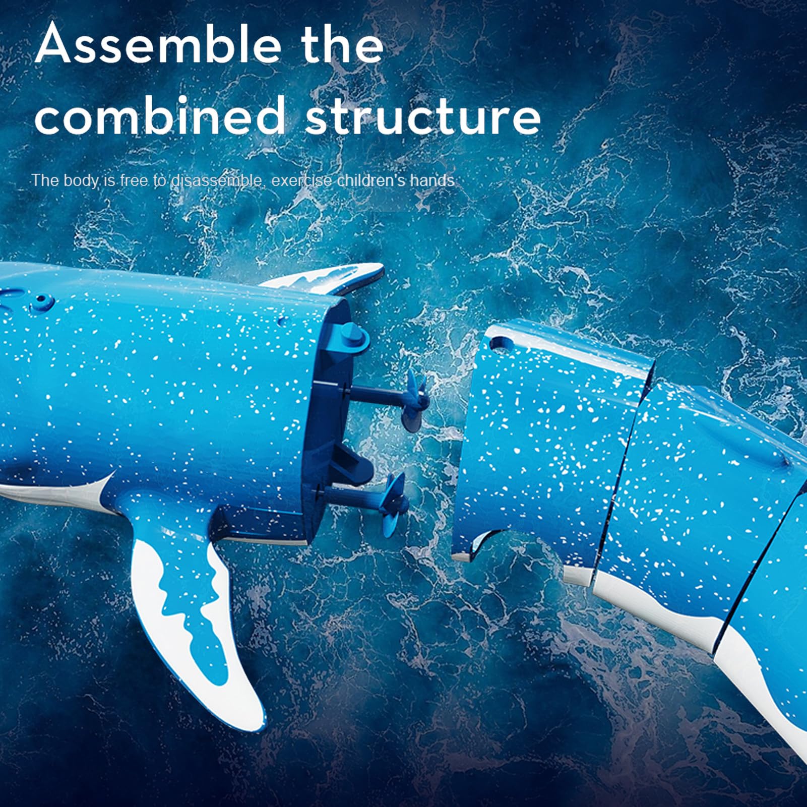 Baleine RC Jouet, Télécommande Baleine Jouet Haute Simulation 2,4 GHZ Plastique ABS pour Piscine (Bleu)