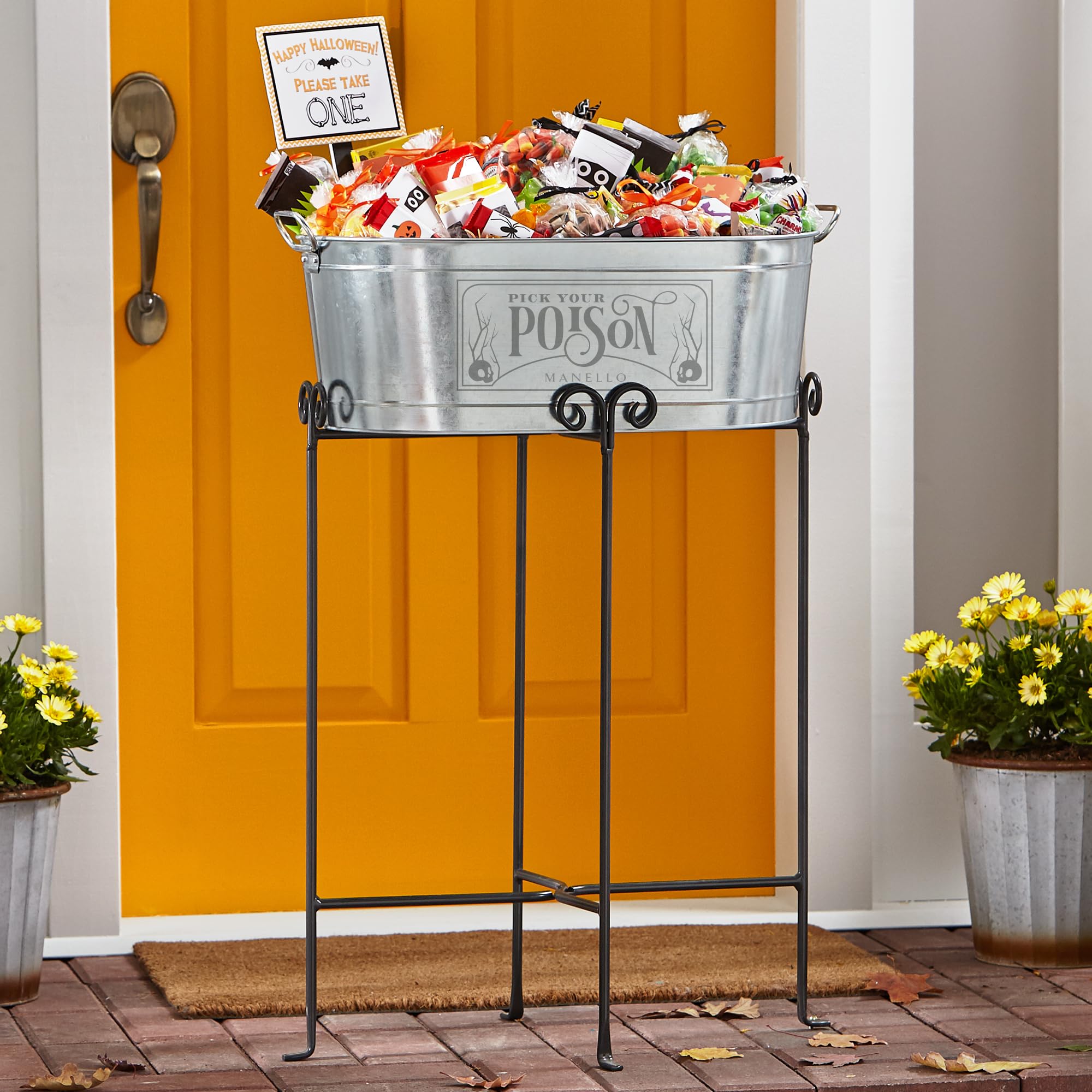 Let’s Make Memories Personalized Beverage Tub - Halloween Party - Halloween Decorations - Galvanized Metal Drink Tub - Trick or Treat Candy Bowl w/Stand - 5.5 Gallons - Happy Halloween