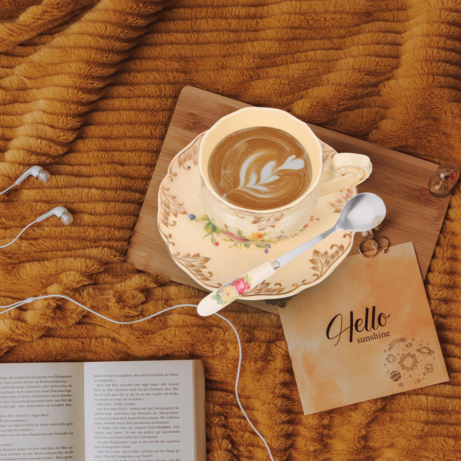 Ipetboom Juego de Taza de Té y Platillo de Cerámica y Acero Inoxidable de 250ml, Diseño Retro y Práctico para Festival y Conmemoración Festiva