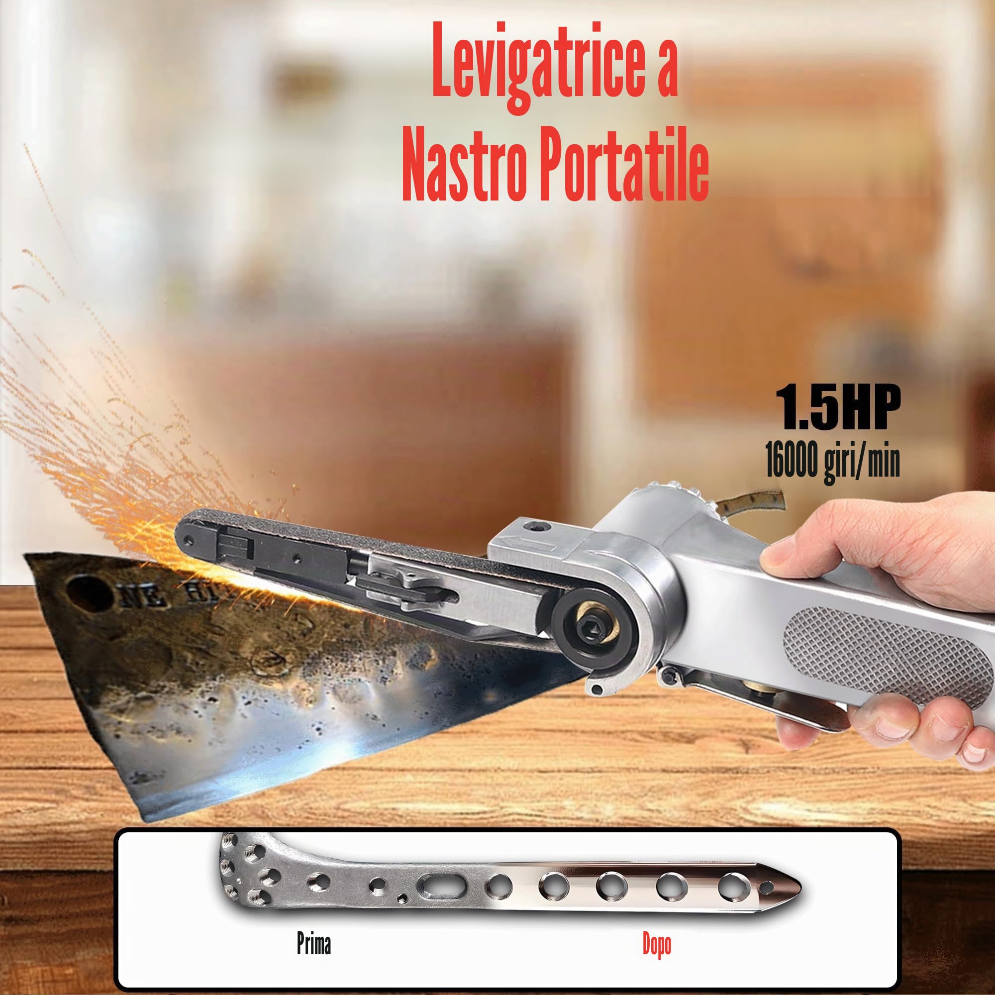 Levigatrice per Legno a Nastro per Impugnatura Girevole a 360°, Mini Smerigliatrice Pneumatica, Smerigliatrice Ad Aria Compressa, per Levigare, Affilare e Rimuovere la Ruggine
