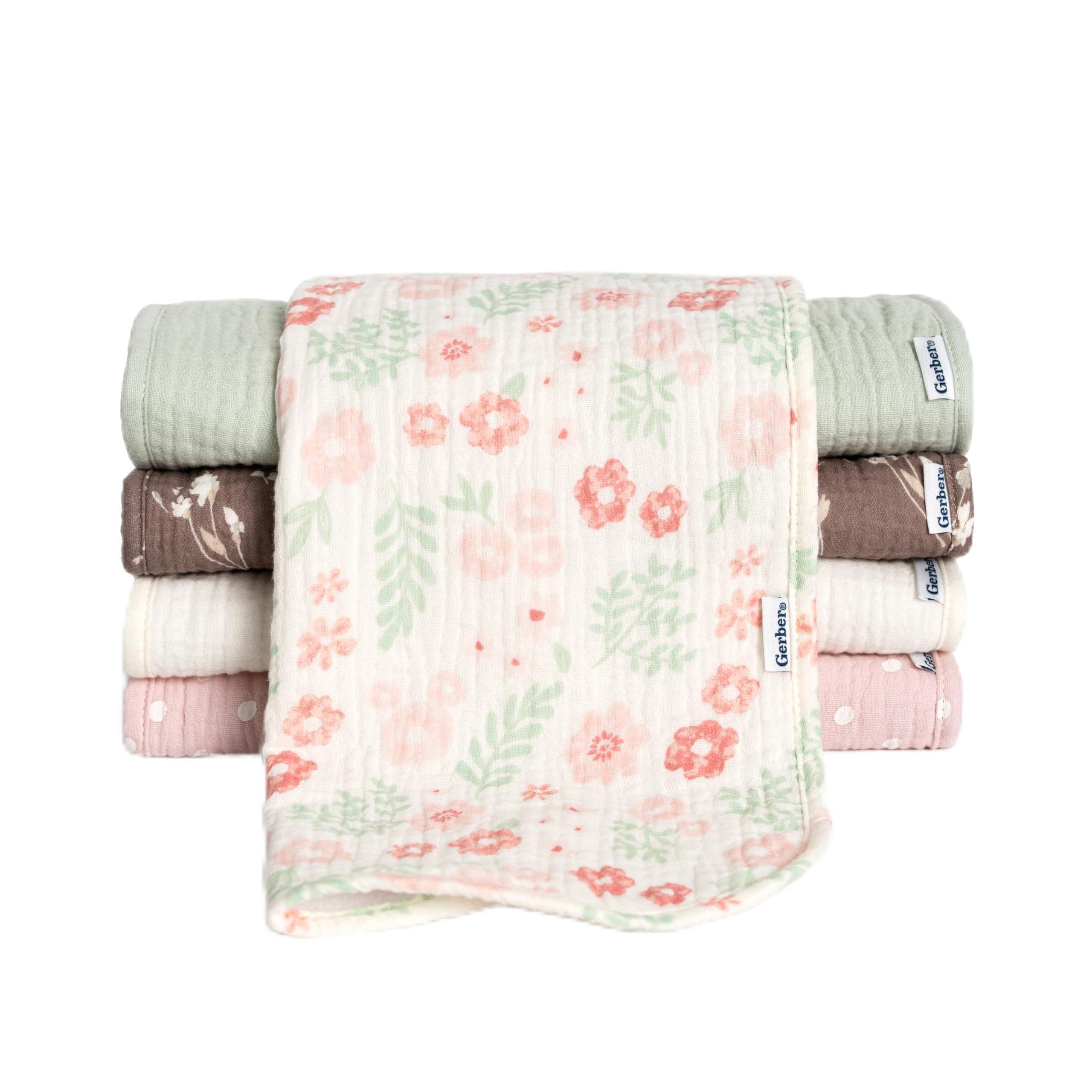 gerber baby unisex muslin burp cloths 5-pack multi pink floral large size 2034 x 1034