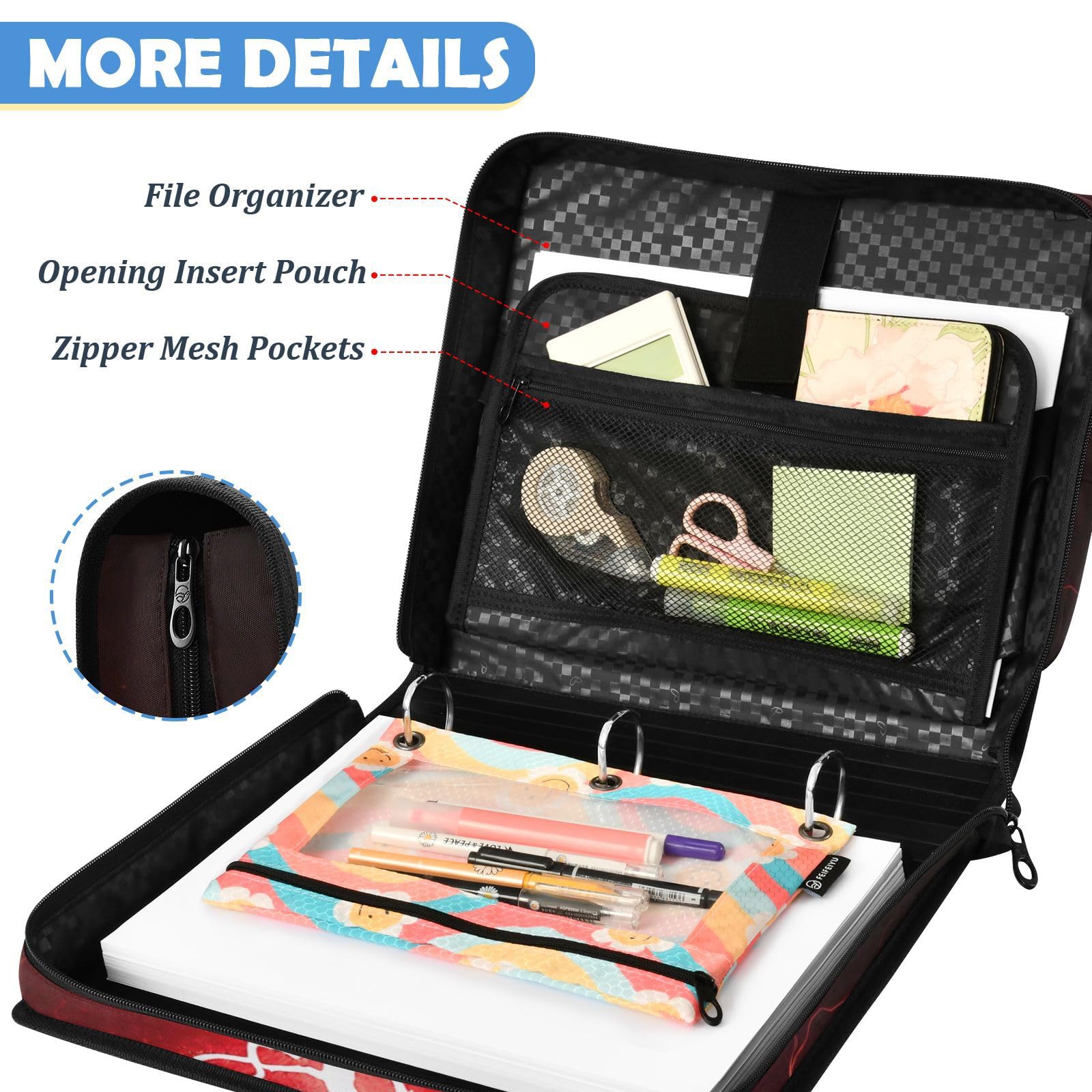 Red Lightning Dark Art Zipper 3 anelli raccoglitore borsa
