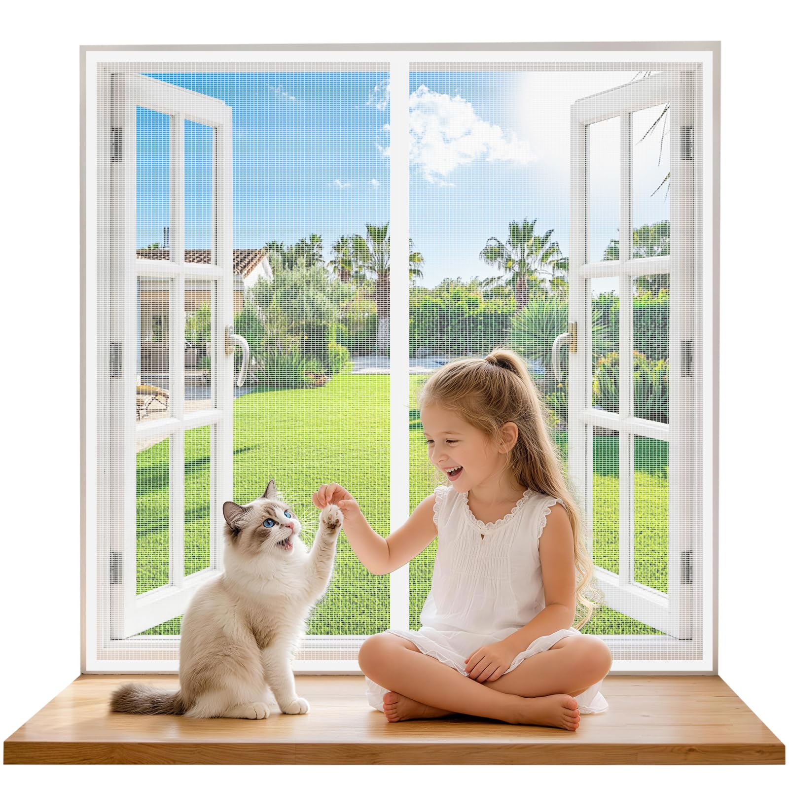 Moustiquaire Fenêtre Magnétique 60x70 cm, Rideau Anti-Moustique Blanc, Fermeture Automatique, Sans Perçage, Pour Fenêtres, Portes de Balcon, Chambre, Idéal pour Familles avec Enfants et Animaux