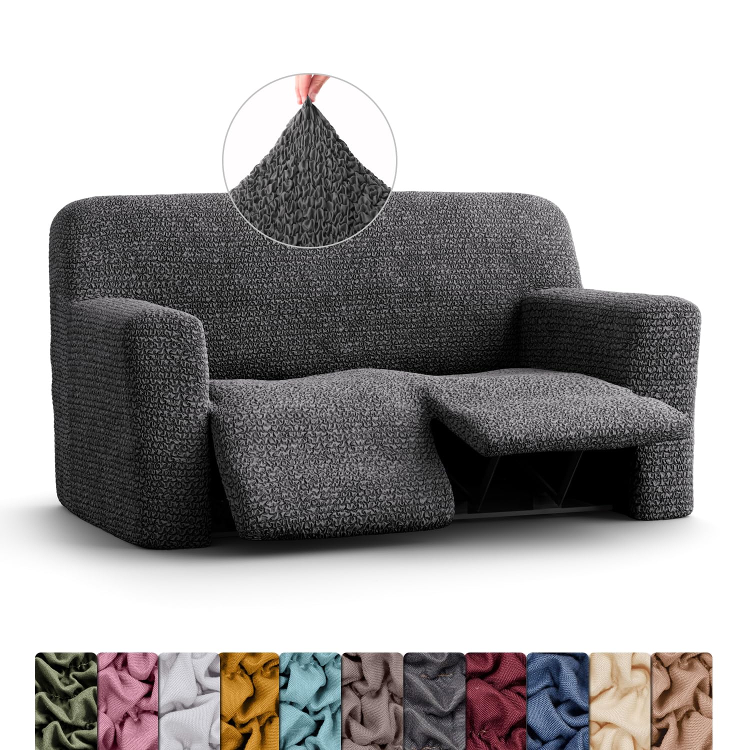 Menotti 2 Seater Recliner Sofa Cover - Sanitised Recliner Cover Couch Slipcover Soft Fabric Slipcover Wingback Recliner Stretch Furniture Protector - Microfibre - Grey (2 Seater Recliner)