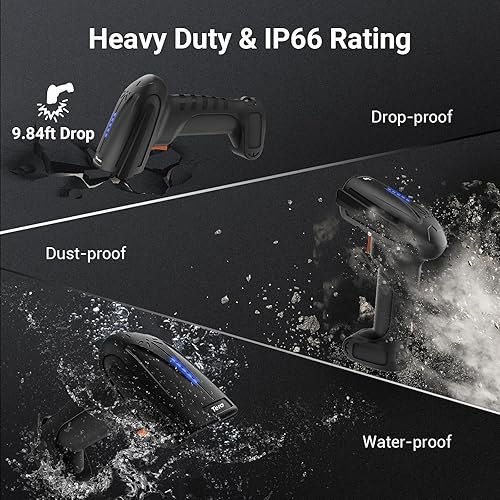 Miniatura 3 de Tera Escáner de código de barras inalámbrico 2D QR con soporte versión Pro Indicador de nivel de batería 2500mAh Lector de códigos de barras de