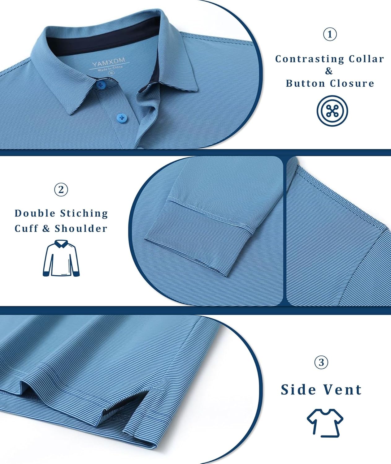 Mens Golf Shirts Long Sleeve Moisture Wicking Collared Work Business Casual Tennis Polo Shirts for Men - Image 4